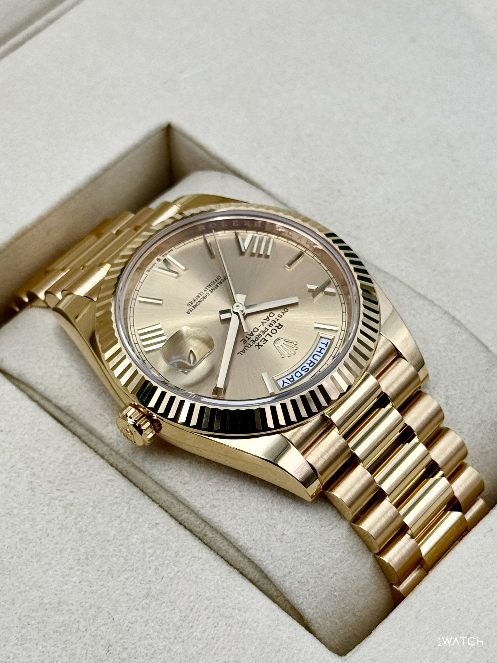 2025 Rolex Day-Date 40mm 228238 Presidential Champagne Roman Numeral Dial - MyWatchLLC