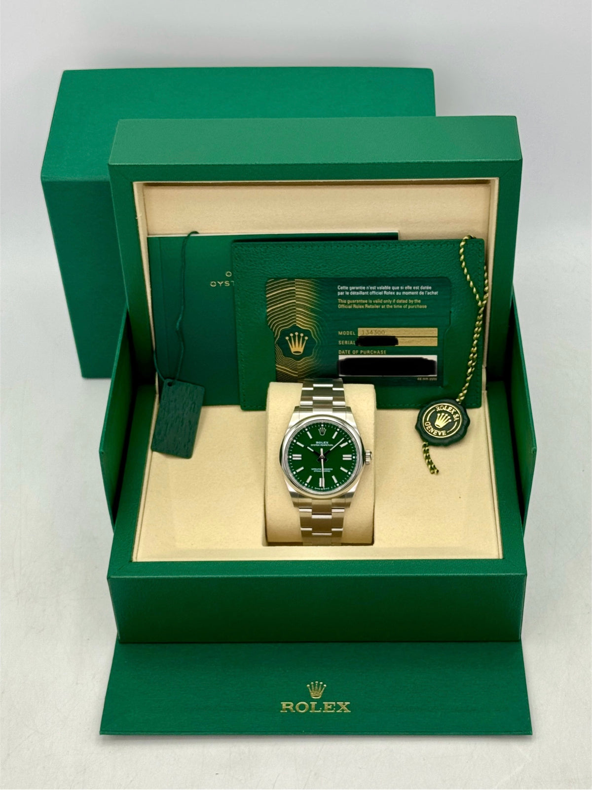NEW 2026 Rolex Oyster Perpetual 41mm 134300 Green Dial (NEW STYLE CARD)