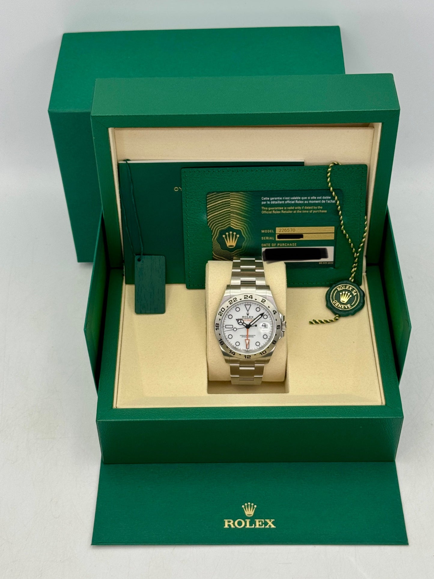 NEW 2026 Rolex Explorer II 42mm 226570 Stainless Steel Polar White Dial (NEW STYLE CARD)