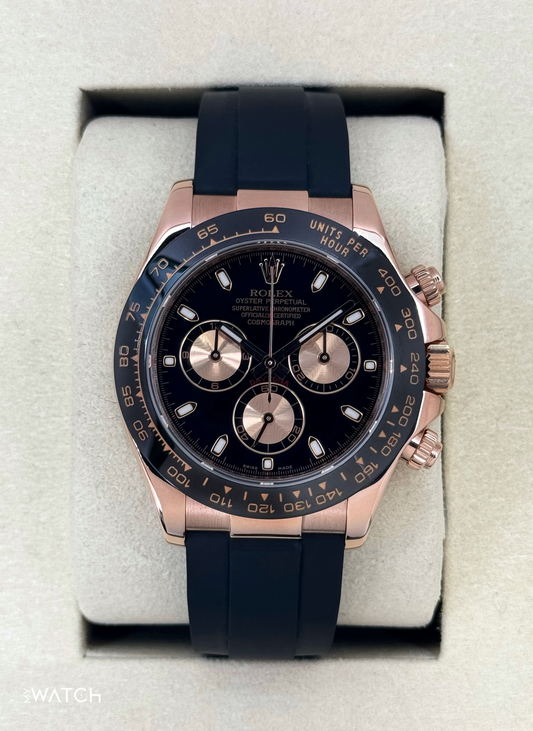 2024 CPO Rolex Daytona 40mm 116515LN Rose Gold Oysterflex Black Dial