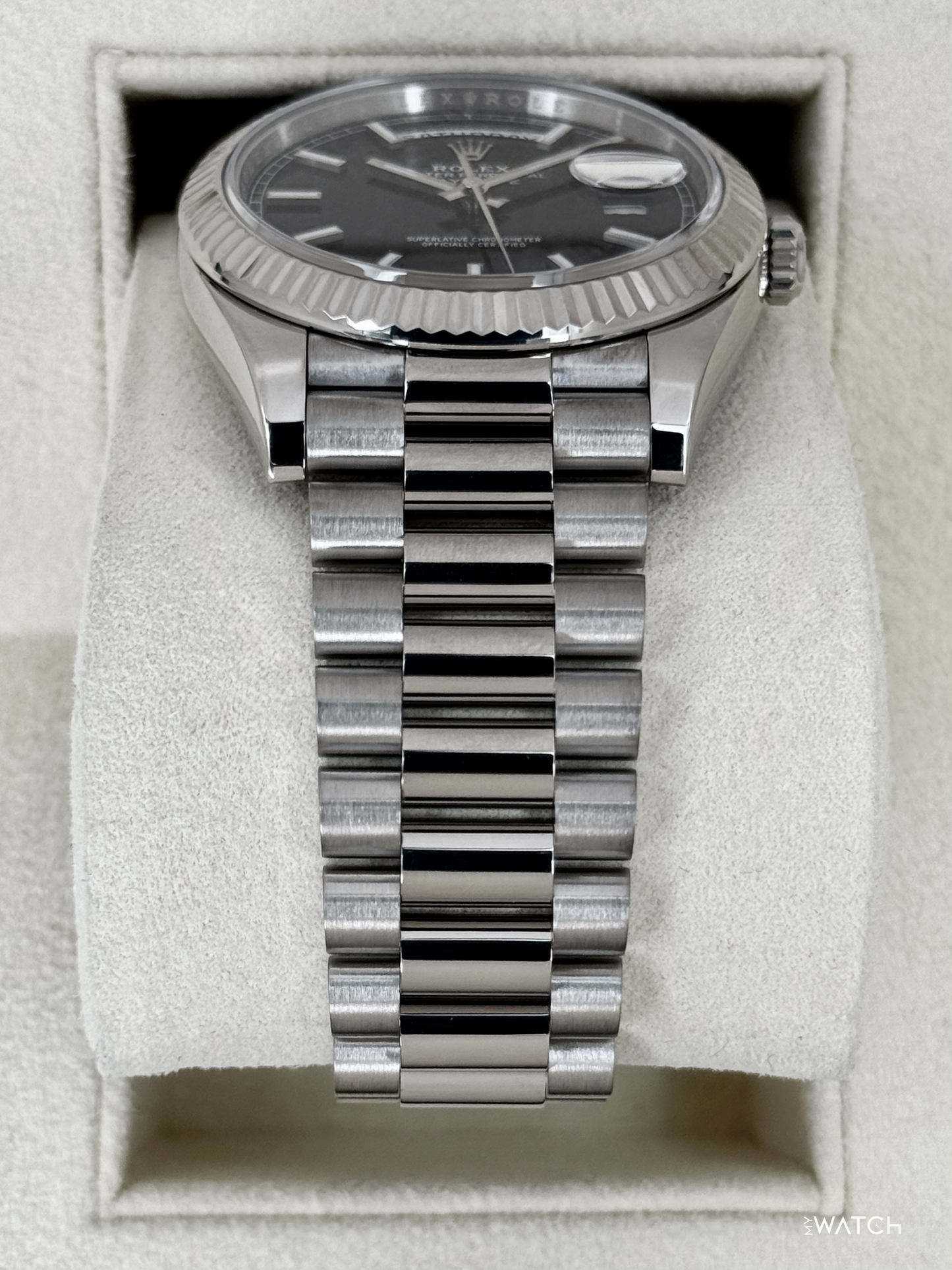 2025 Rolex Day-Date 40mm 228239 Presidential 18kt White Gold Black Dial - MyWatchLLC