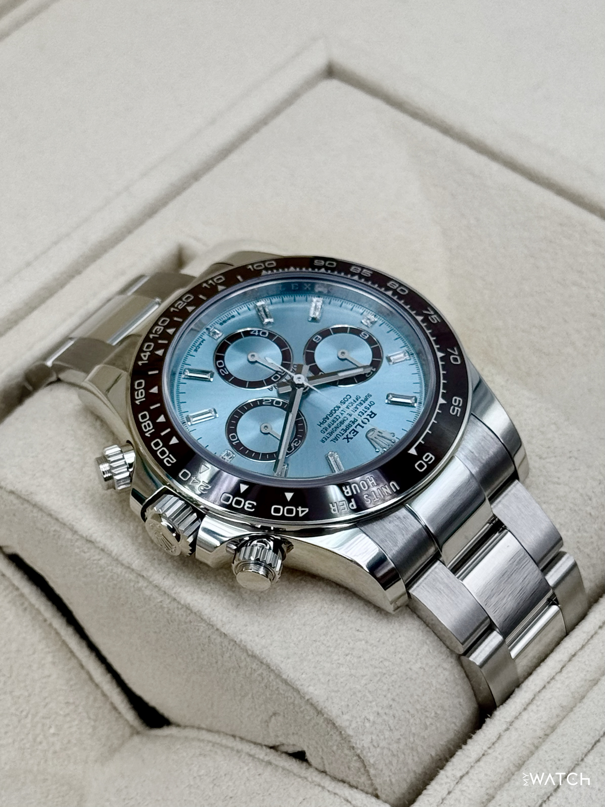 2025 Rolex Daytona 40mm 126506 Platinum Ice Blue Diamond Baguette Dial - MyWatchLLC