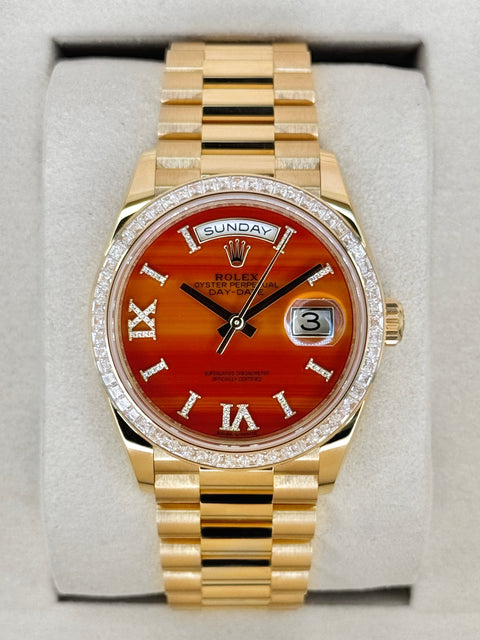 NEW 2026 Rolex Day-Date 36mm 128398TBR Presidential Yellow Gold Carnelian Diamond Dial