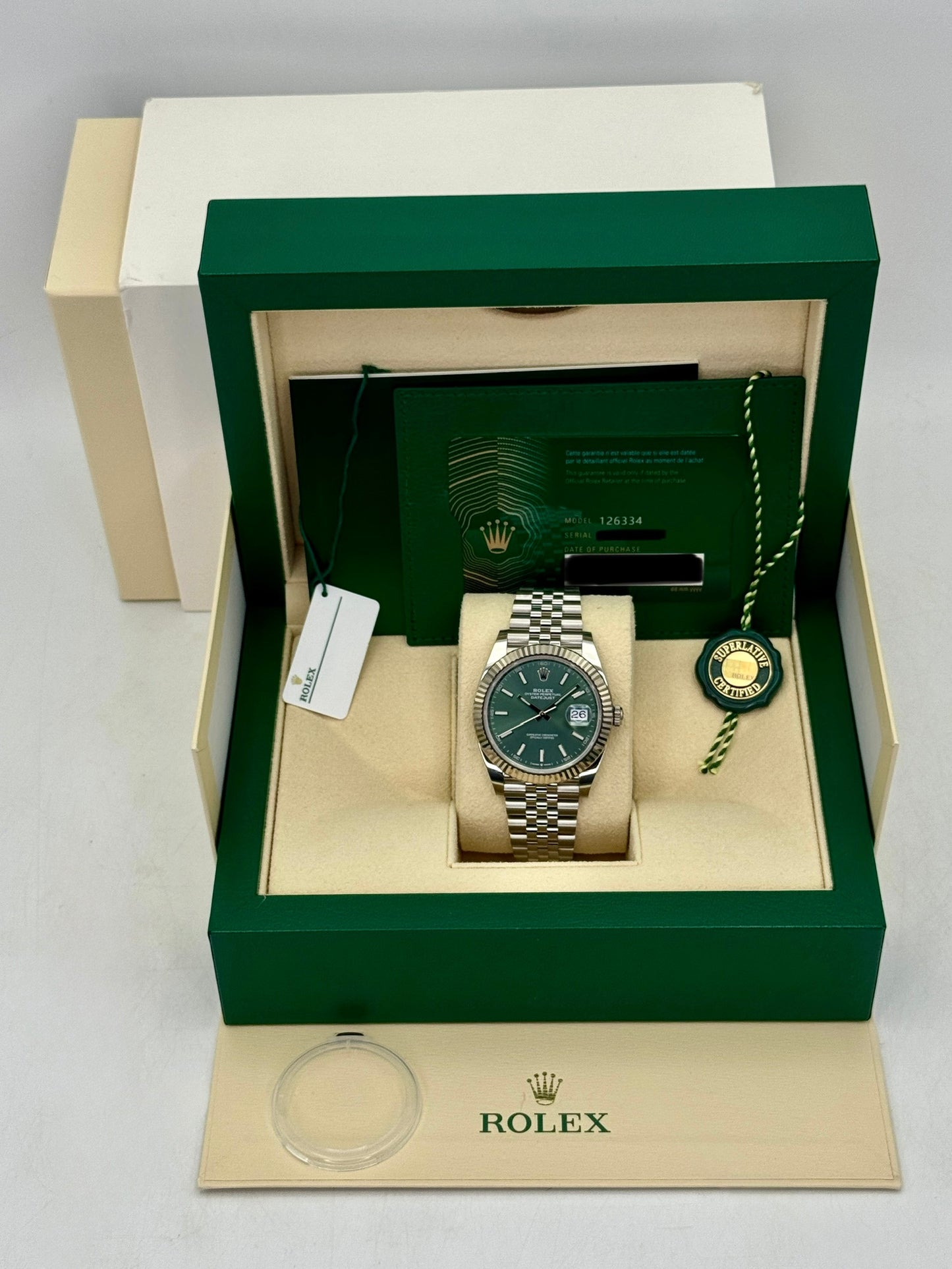 2023 Rolex Datejust 41mm 126334 Stainless Steel Jubilee Mint Green Dial