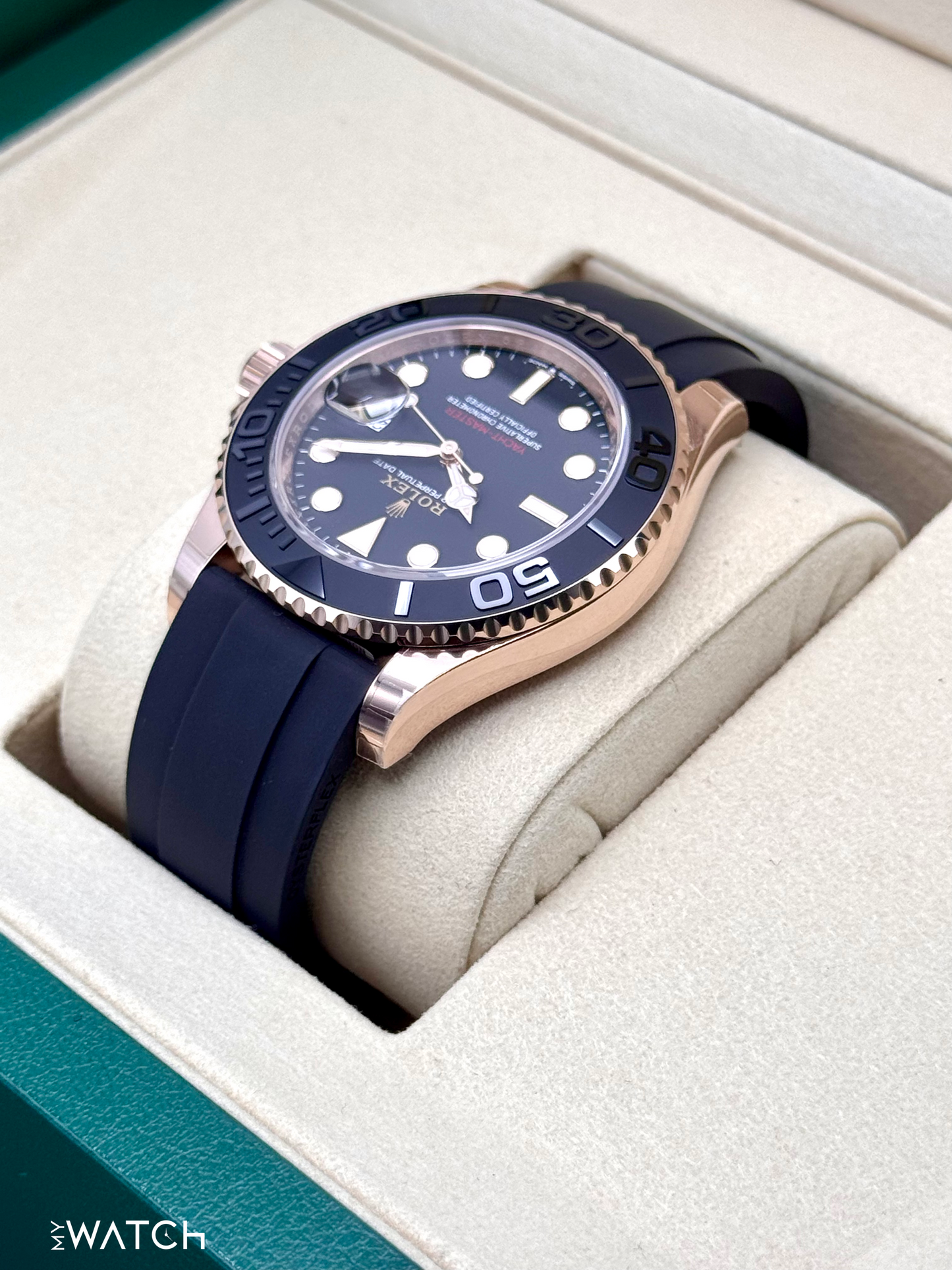 New 2025 Rolex Yacht-Master 40mm 126655 Rose Gold Oysterflex Black Dial