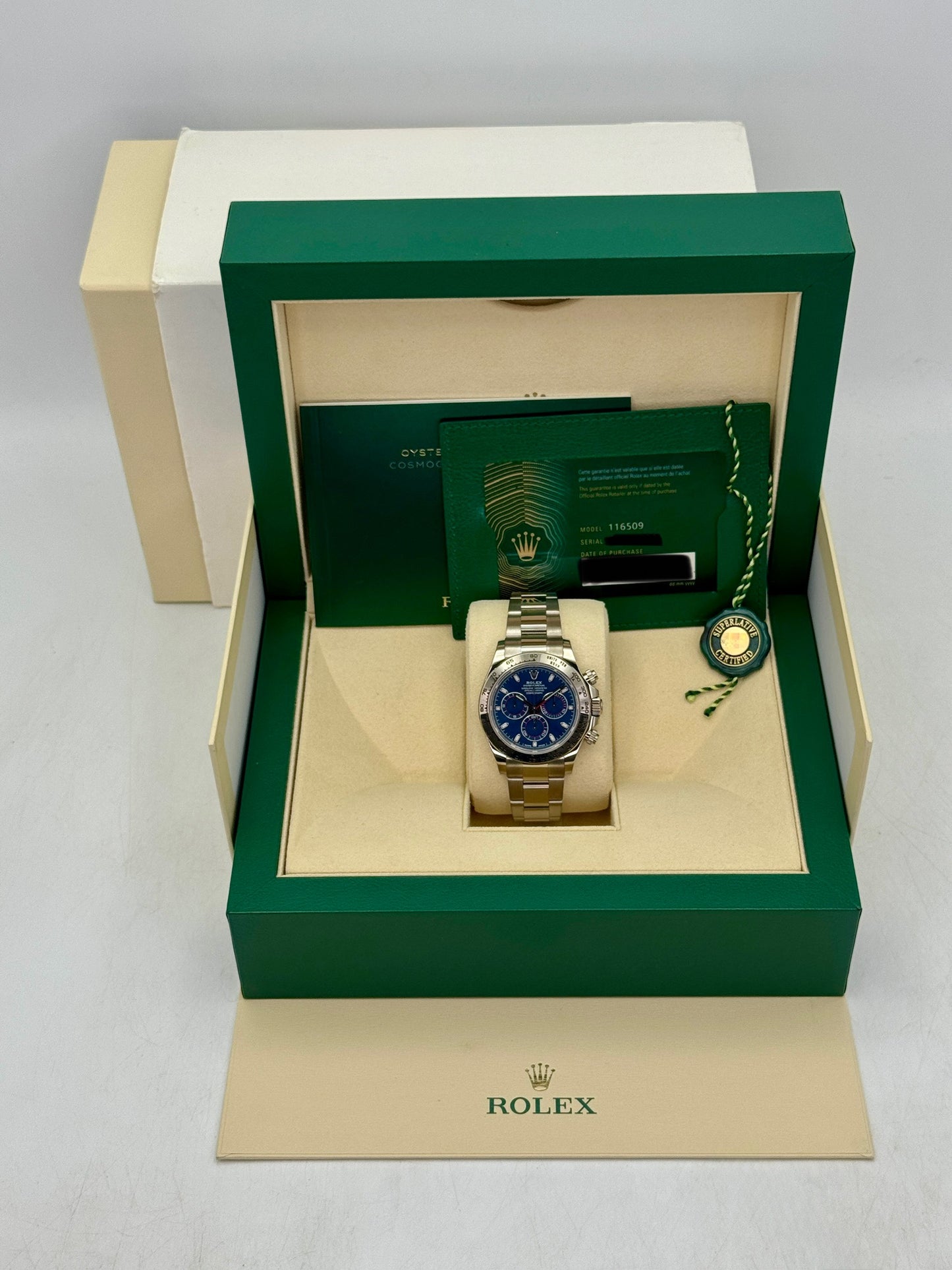 2021 Rolex Daytona 40mm 116509 White Gold Blue Dial