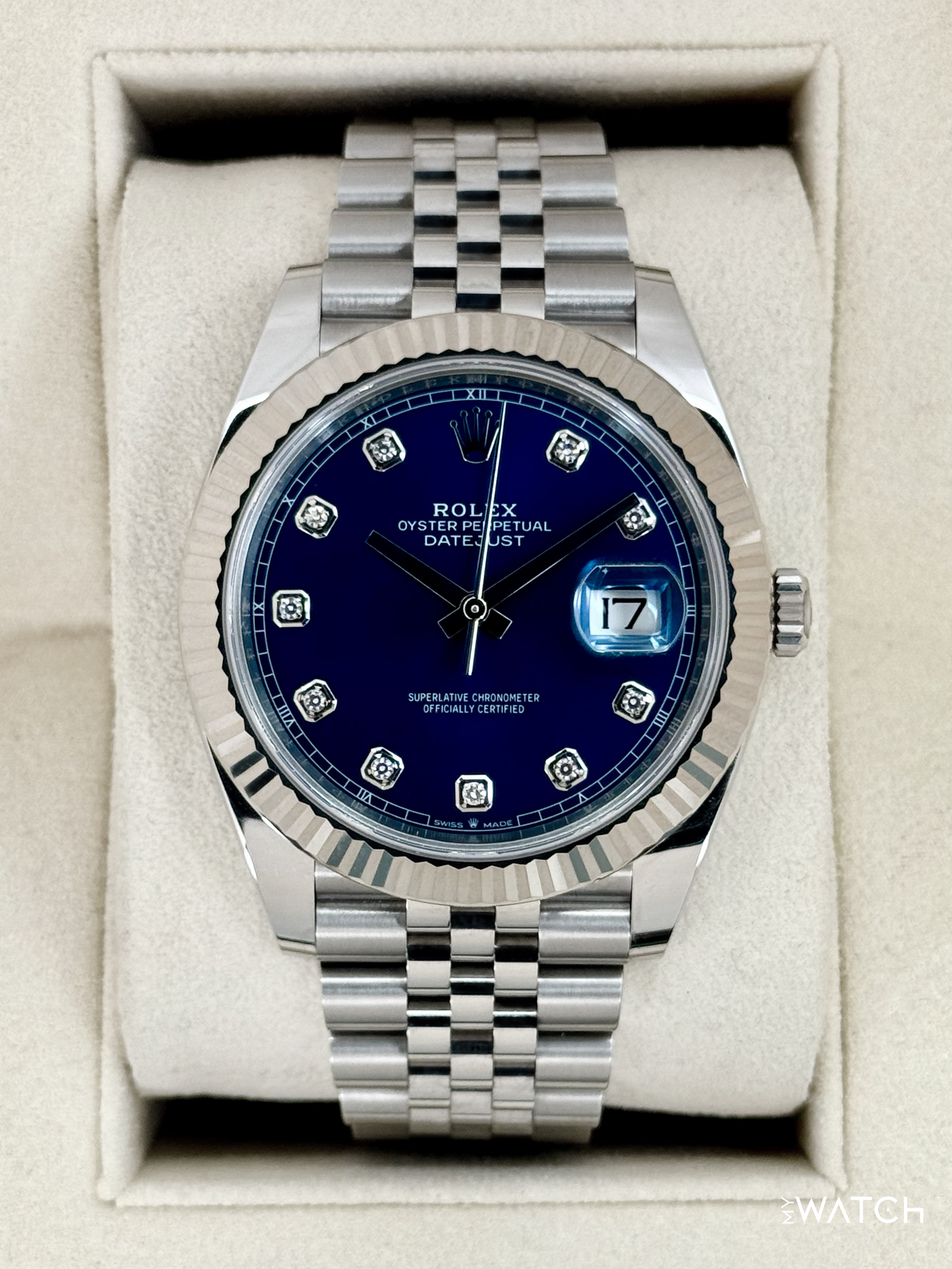 2020 Rolex Datejust 41mm 126334 Stainless Steel Jubilee Blue Diamond Dial - MyWatchLLC
