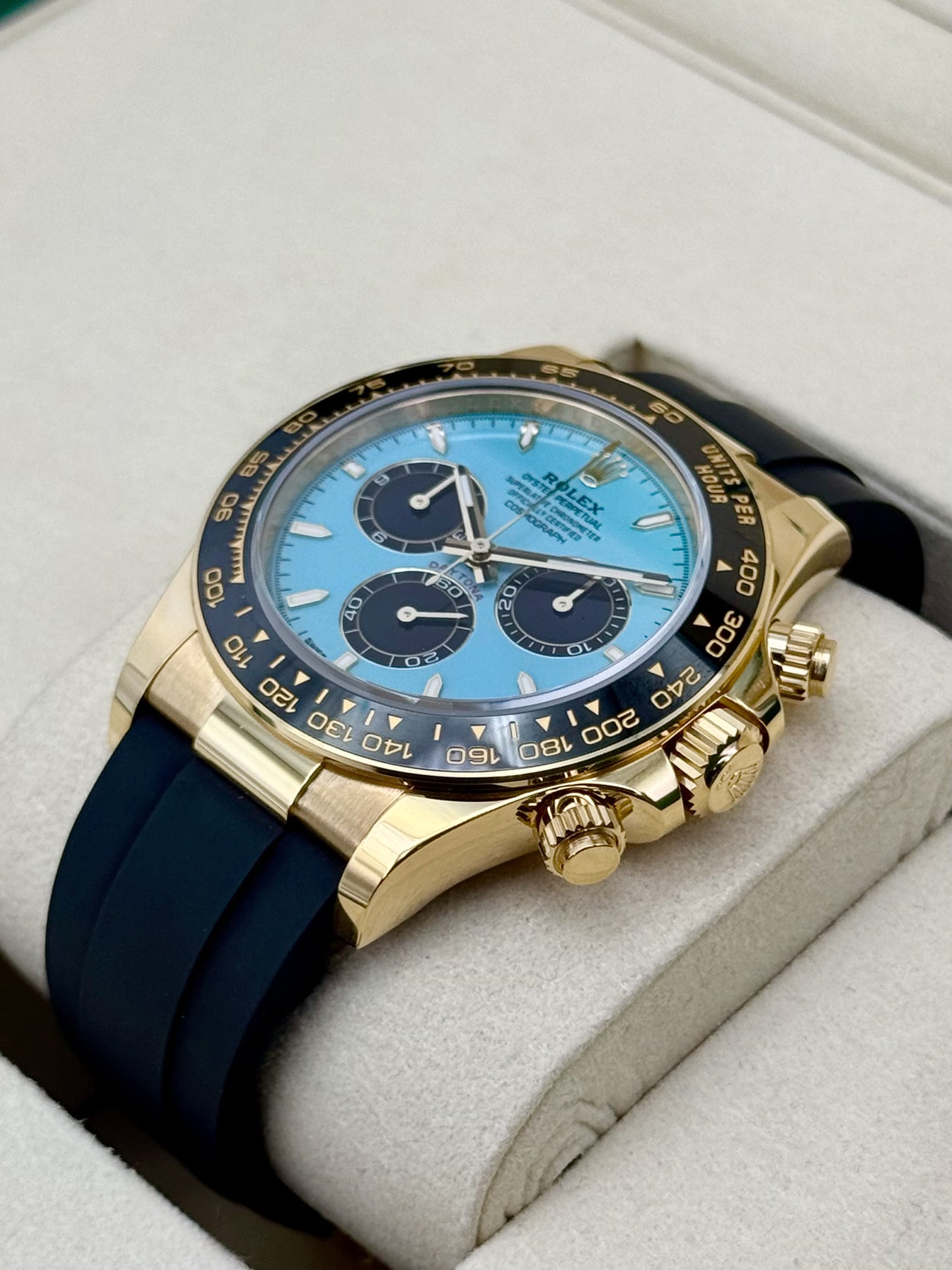 2025 Rolex Daytona 40mm 126518LN Yellow Gold Oysterflex Turquoise Dial