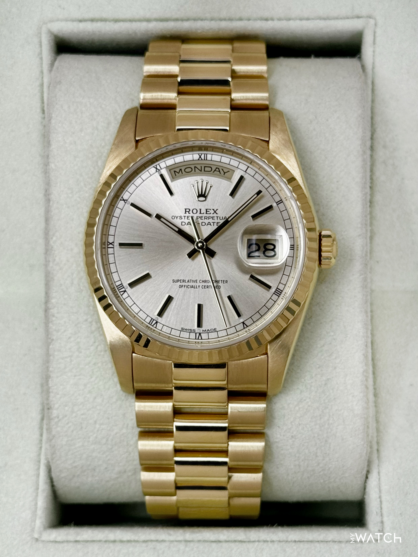 1991 Rolex Day-Date 36mm 18238 Presidential Yellow Gold Silver Dial (RSC)