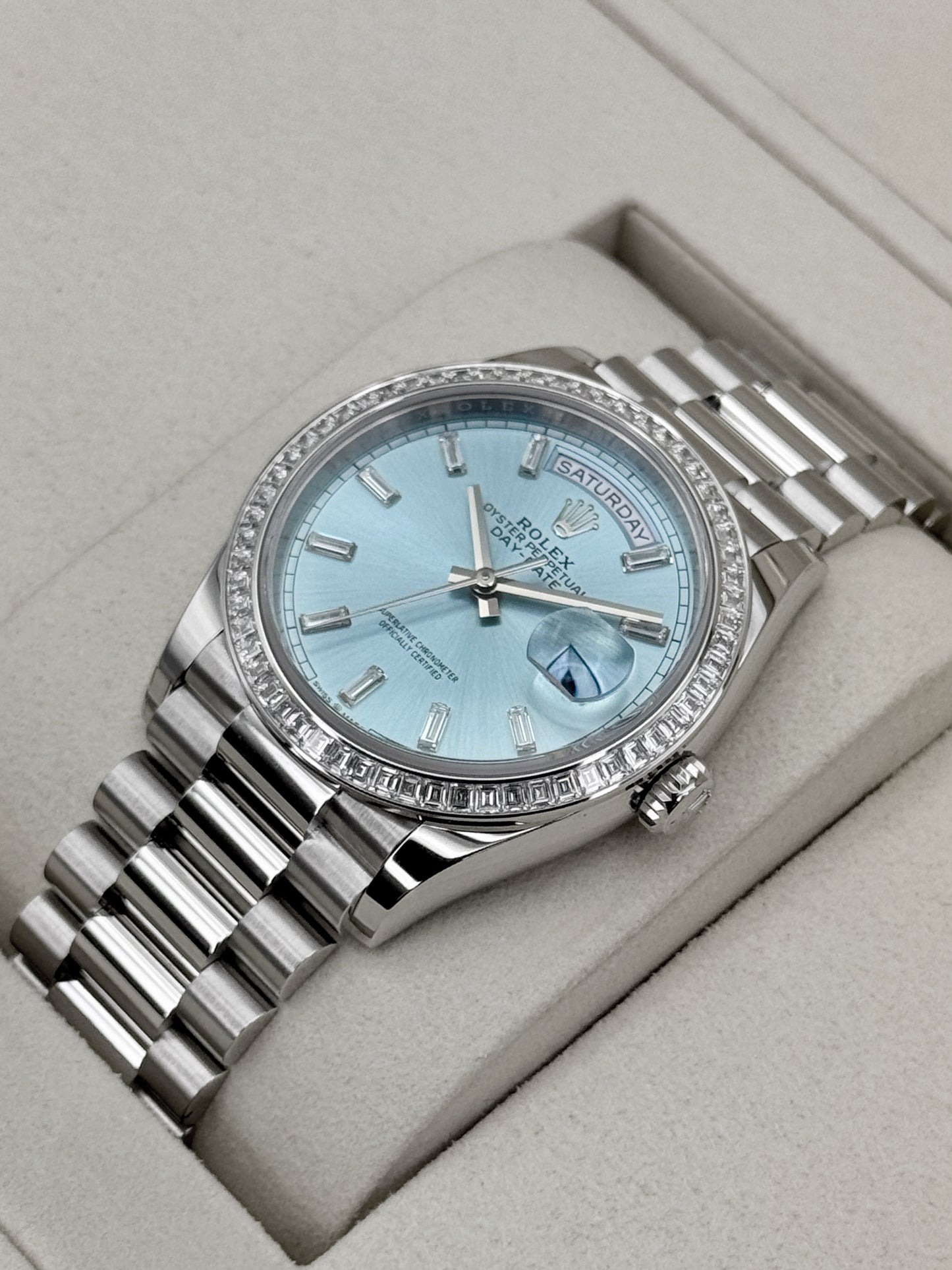 NEW 2026 Rolex Day-Date 36mm 128396TBR Ice Blue Roman Numeral Dial (NEW STYLE CARD)