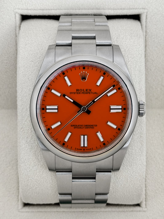NEW Rolex Oyster Perpetual 41mm 124300 Coral Red Dial