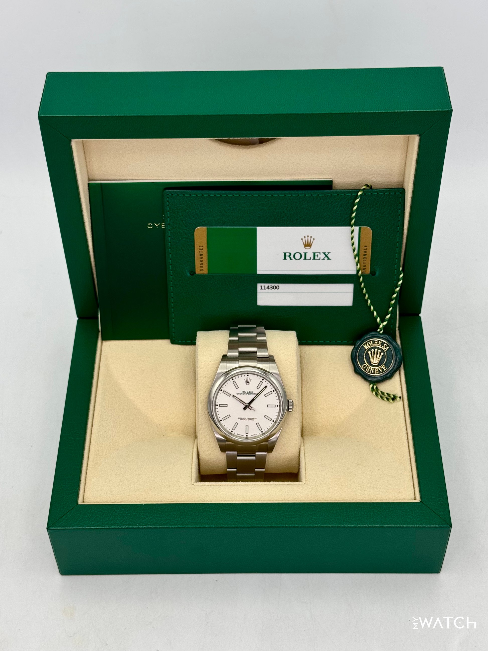 2019 Rolex Oyster Perpetual 39mm 114300 Stainless Steel White Dial - MyWatchLLC