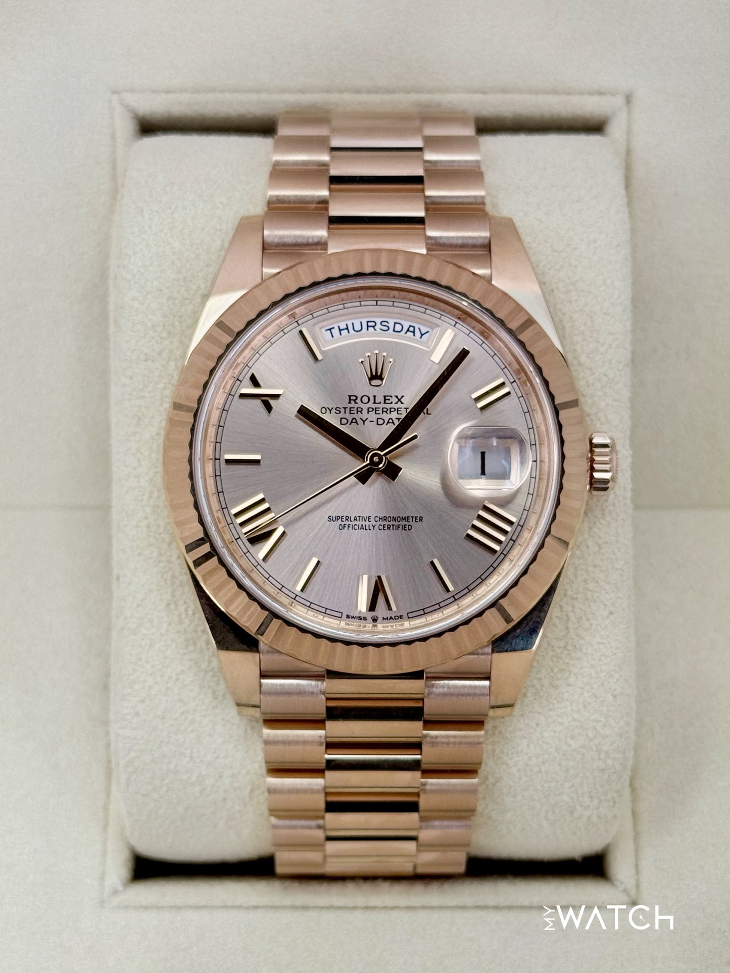 2023 Rolex Day-Date 40mm 228235 Presidential Rose Gold Sundust Dial