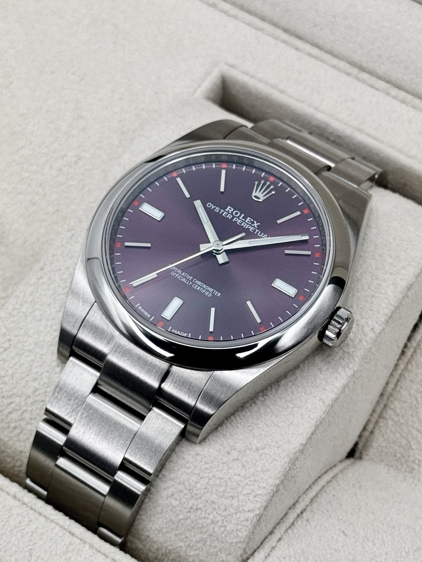2018 Rolex Oyster Perpetual 39mm 114300 Stainless Steel Purple Dial (CPO)