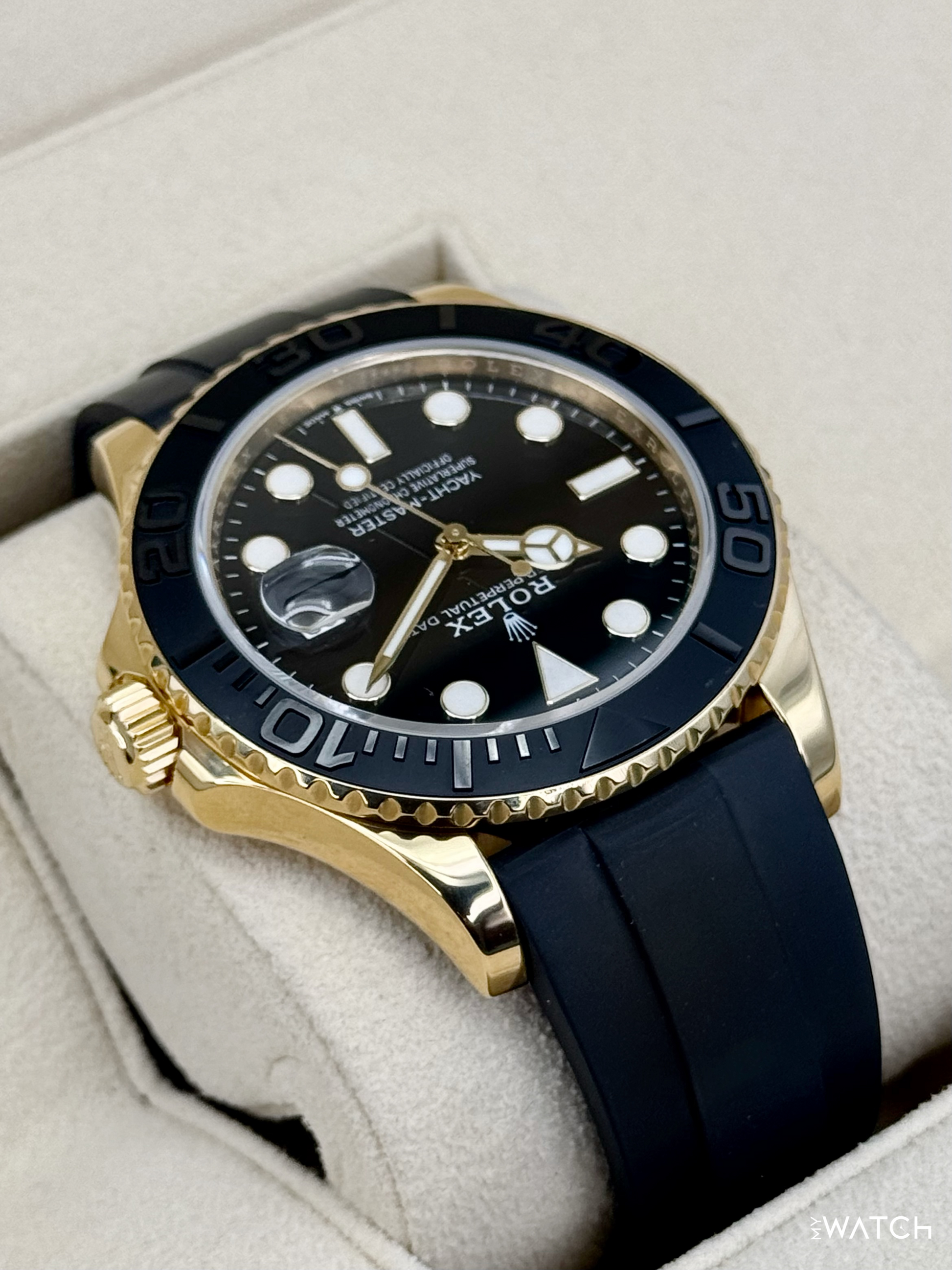2022 Rolex Yacht-Master 42mm 226658 Gold Oysterflex Black Dial - MyWatchLLC