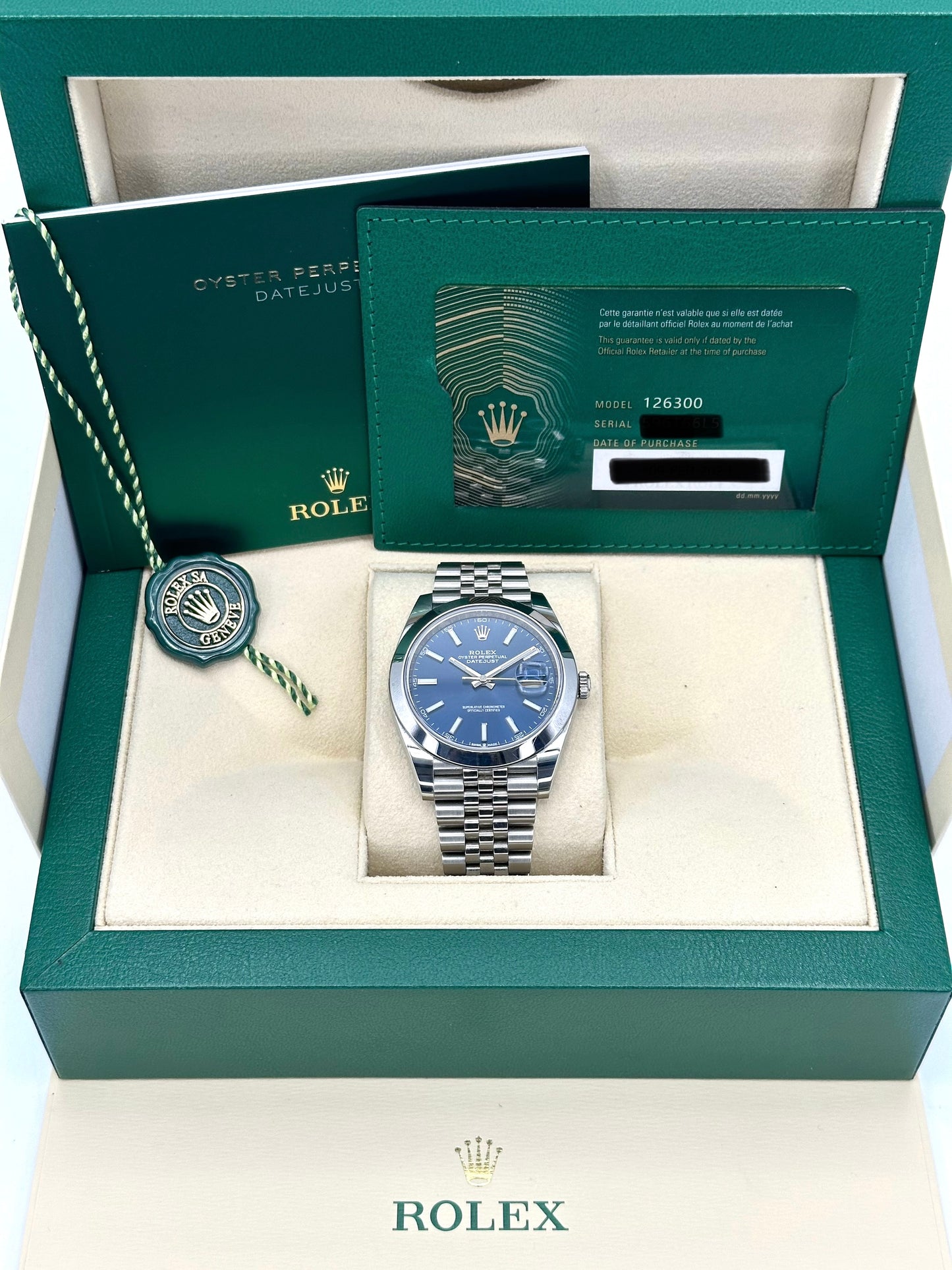 2023 Rolex Datejust 41mm 126300 Stainless Steel Jubilee Blue Dial