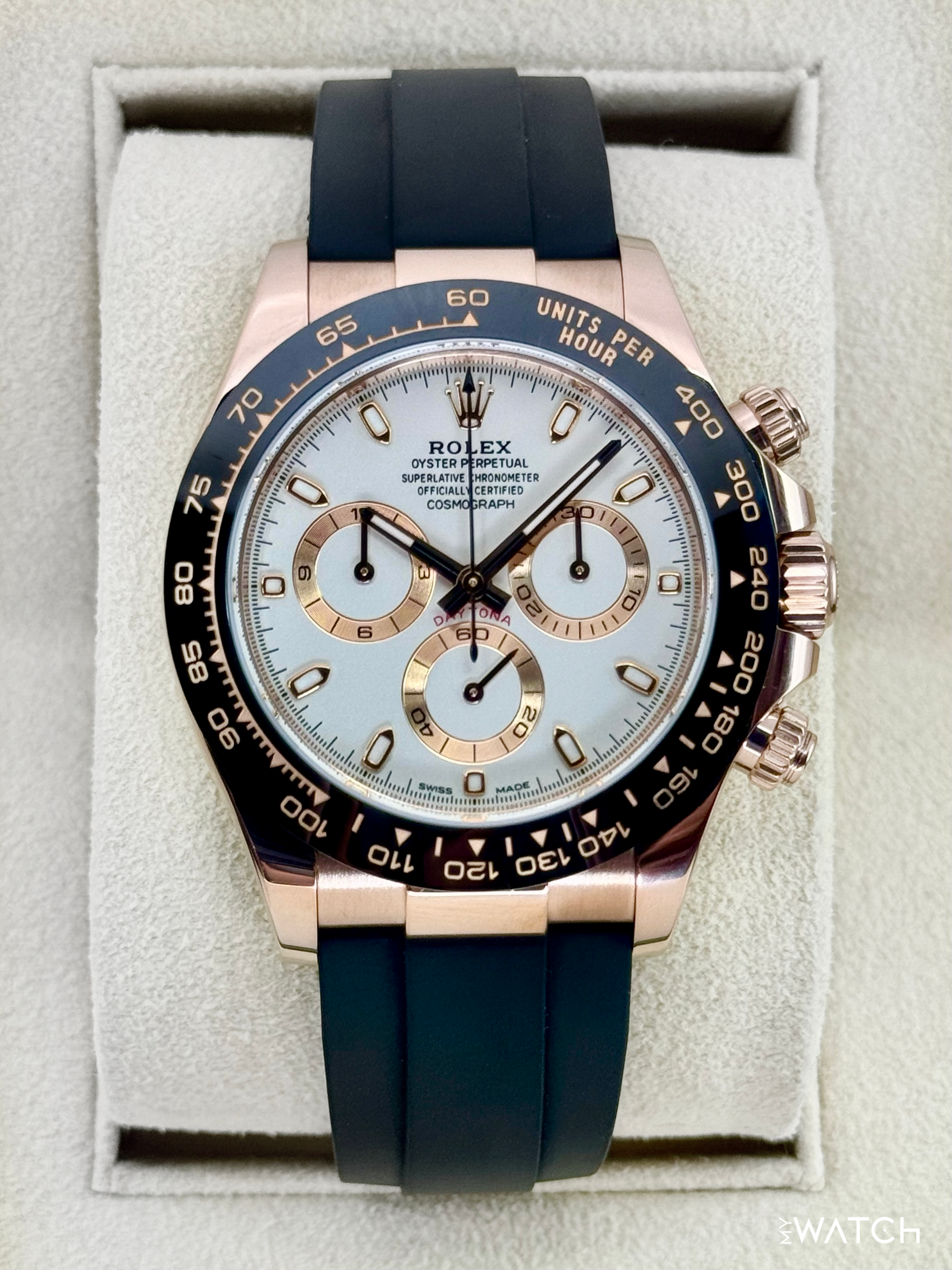 2022 Rolex Daytona 40mm 116515LN Rose Gold Oysterflex White Dial - MyWatchLLC