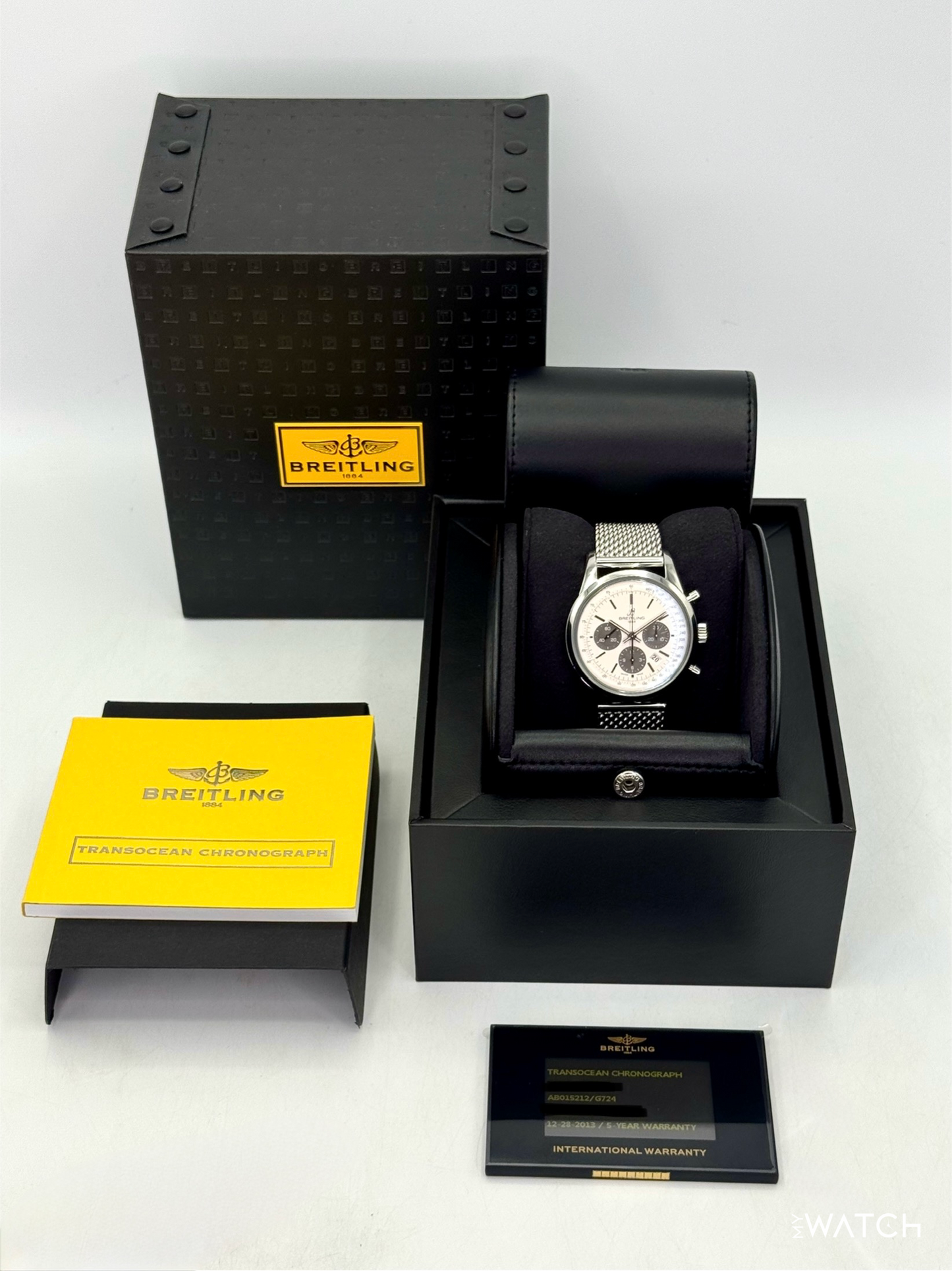 2013 Breitling Transocean Chronograph 43mm AB015212 Stainless Steel Silver Dial - MyWatchLLC