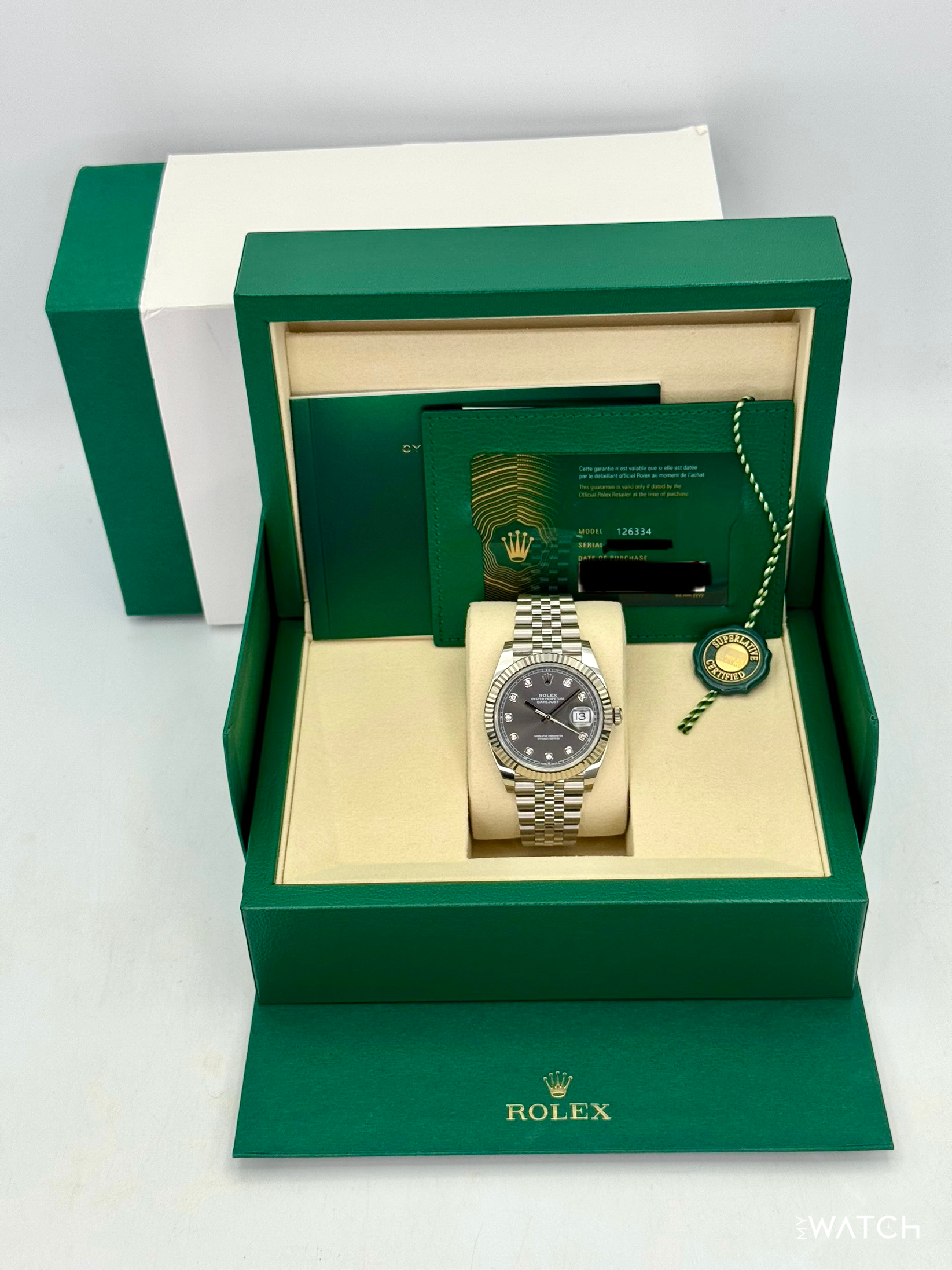 2025 Rolex Datejust 41mm 126334 Stainless Steel Jubilee Rhodium Diamond Dial - MyWatchLLC