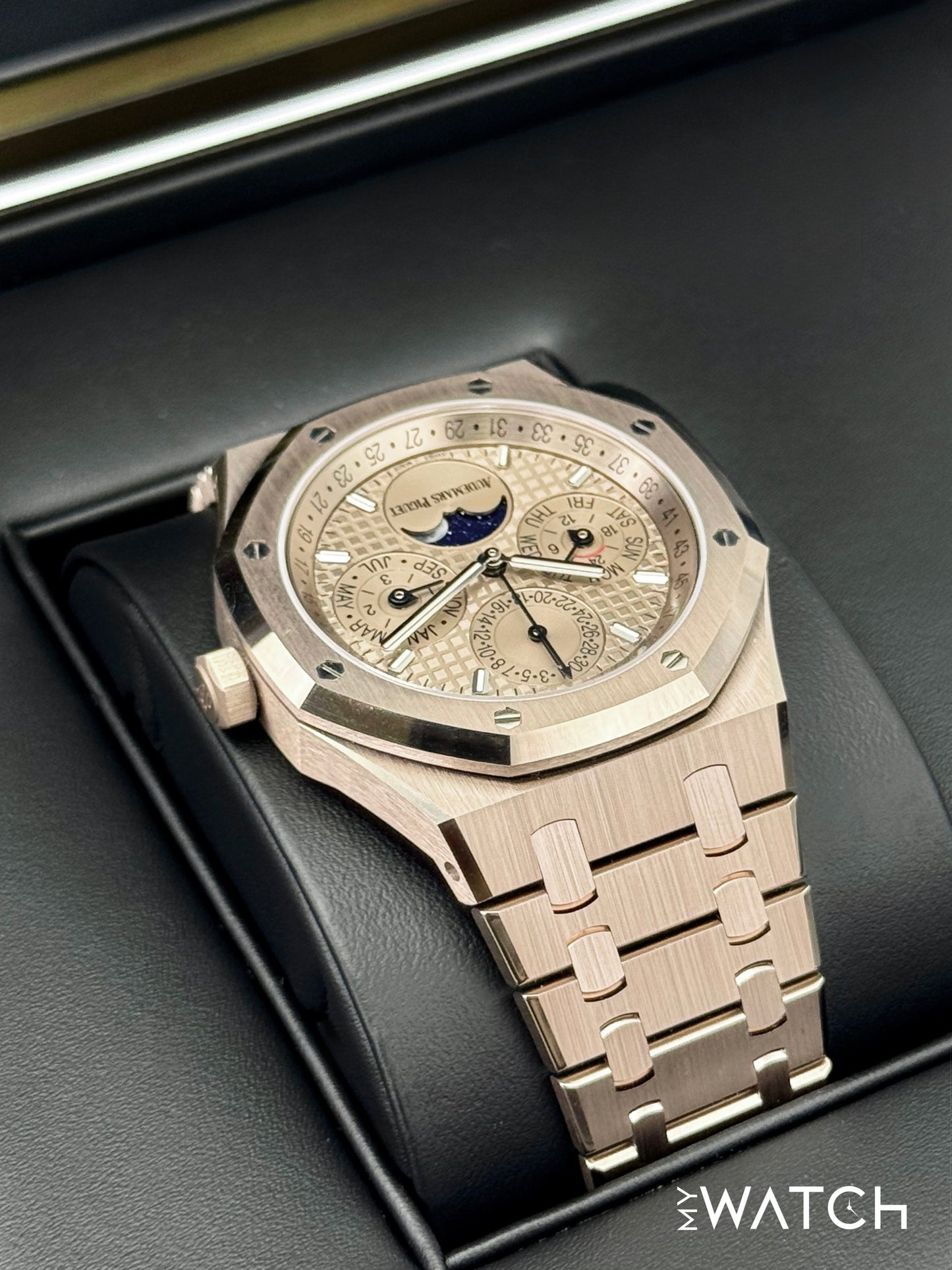 NEW 2025 Audemars Piguet Royal Oak 41mm 26674SG 18kt Sand Gold Perpetual Calendar