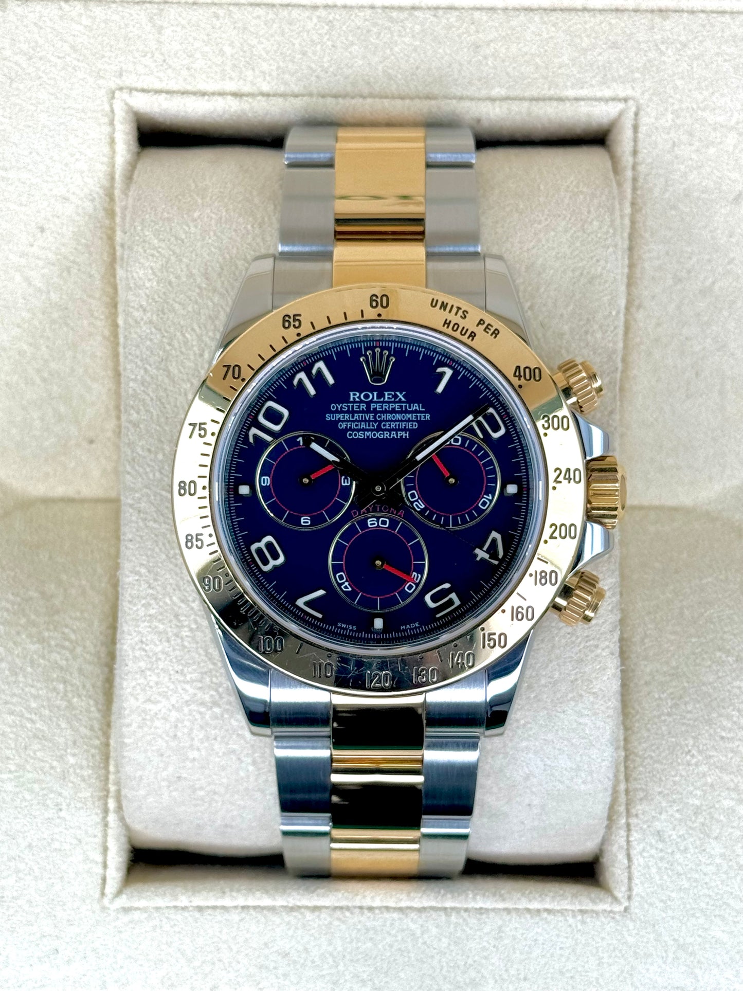 Rolex Daytona 40mm 116523 Two-Tone Blue Arabic Racing Dial