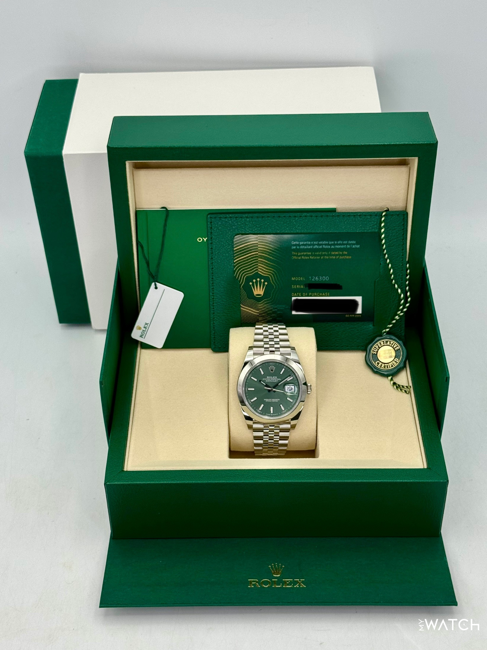 NEW 2026 Rolex Datejust 41mm 126300 Stainless Steel Jubilee Green Dial - MyWatchLLC