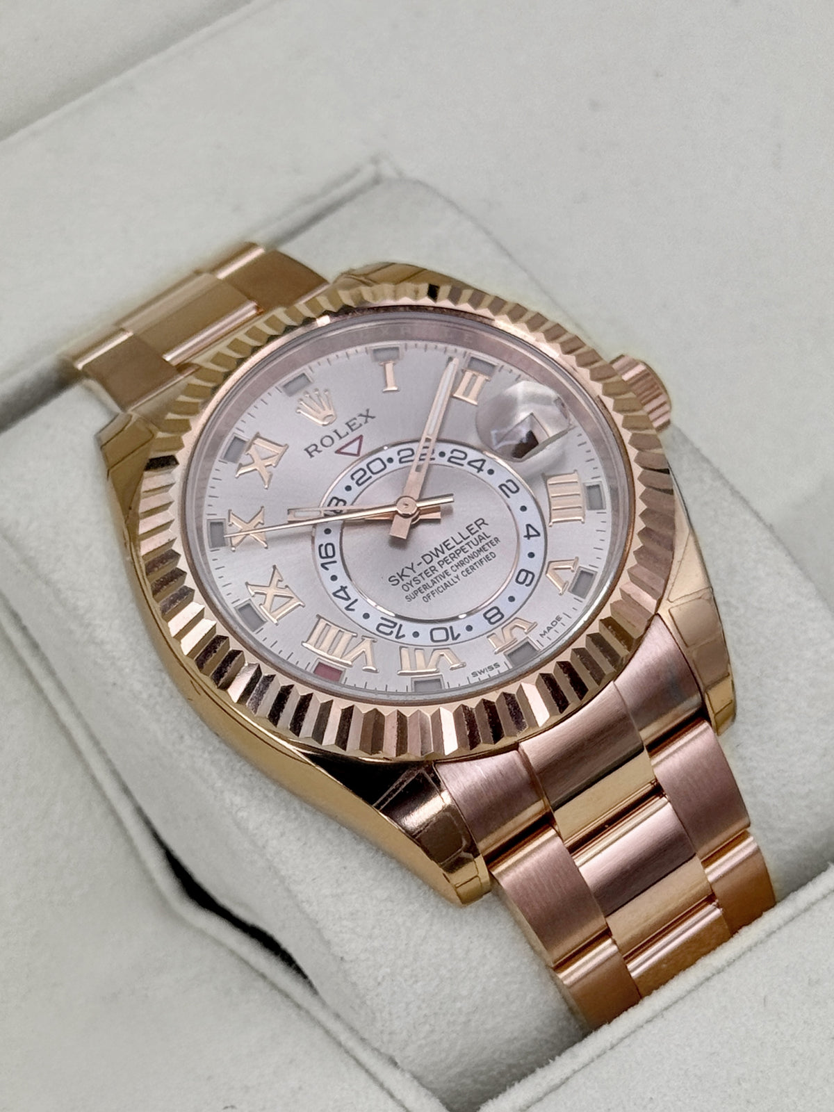 2016 Rolex Sky-Dweller 42mm 326935 Rose Gold Oyster Sundust Roman Numeral Dial (STICKERED)