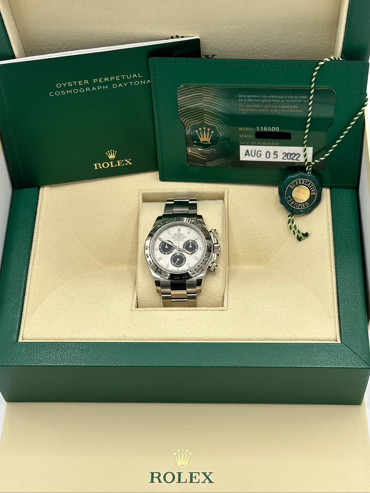 2022 Rolex Daytona 40mm 116509 White Gold Silver Dial Oyster - MyWatchLLC
