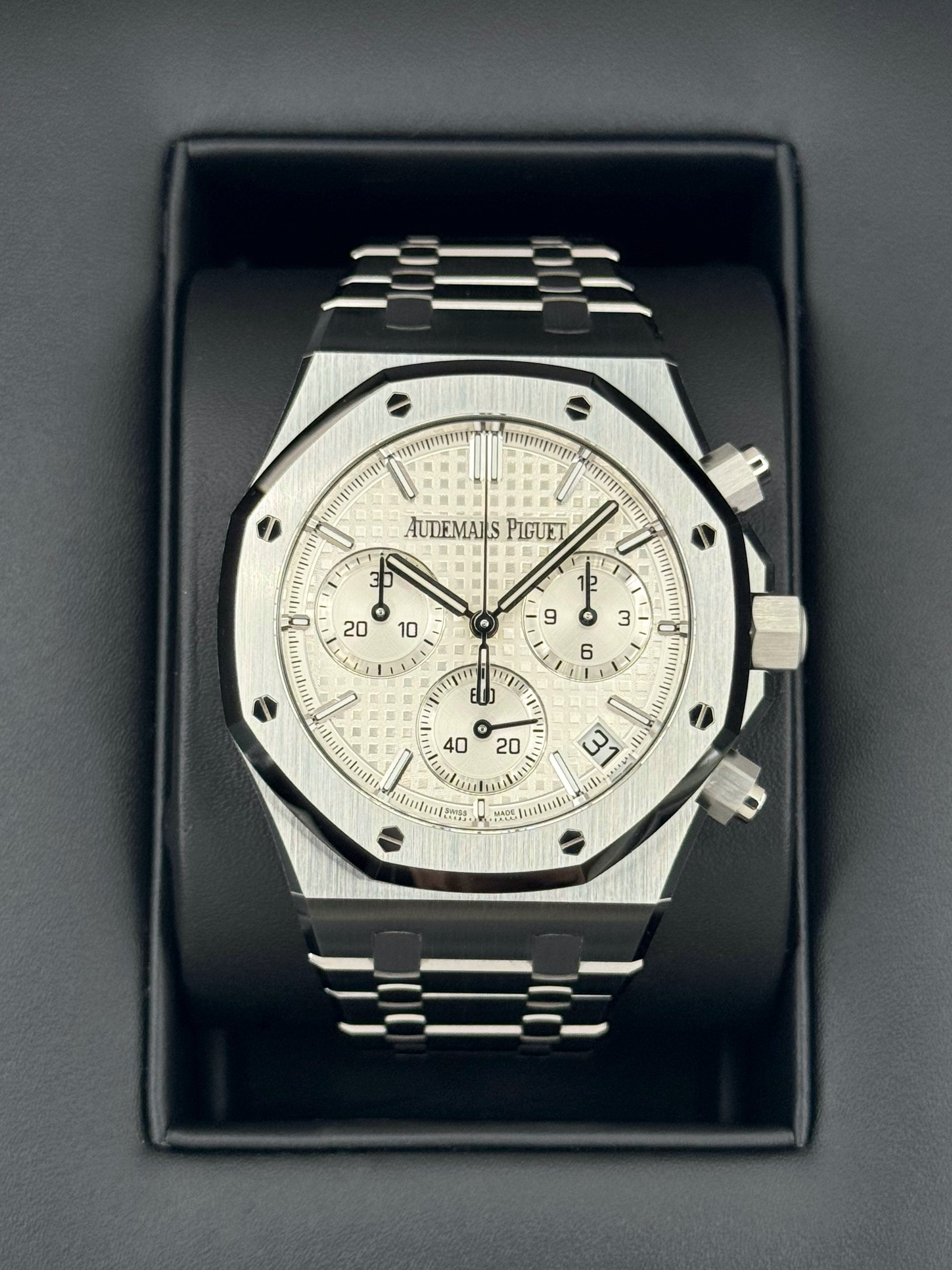 New 2023 Audemars Piguet Royal Oak Chronograph 41mm 26240ST White Dial - MyWatchLLC