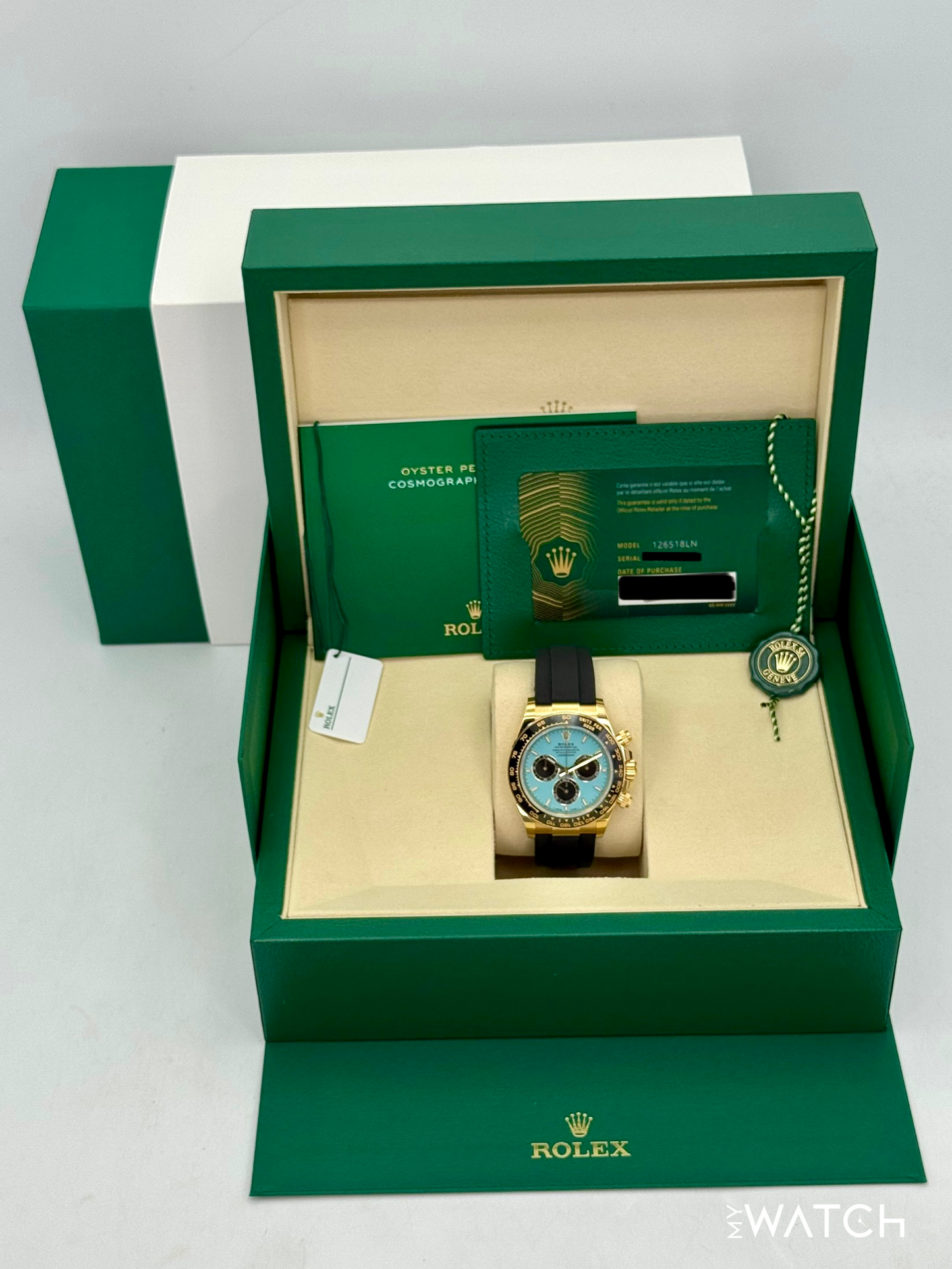 NEW 2025 Rolex Daytona 40mm 126518LN Yellow Gold Oysterflex Turquoise Dial