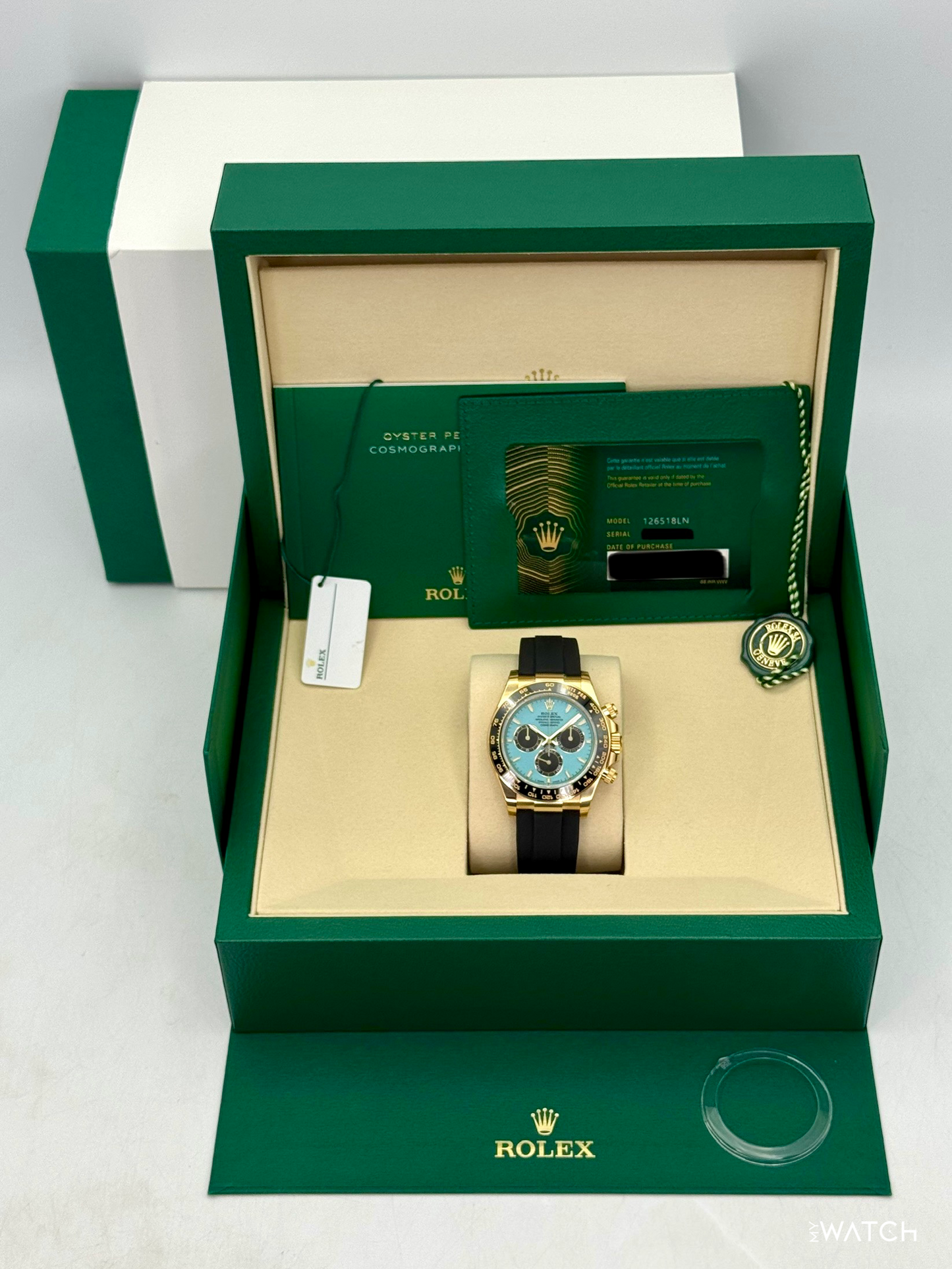 NEW 2026 Rolex Daytona 40mm 126518LN Yellow Gold Oysterflex Turquoise Dial (STICKERED) - MyWatchLLC
