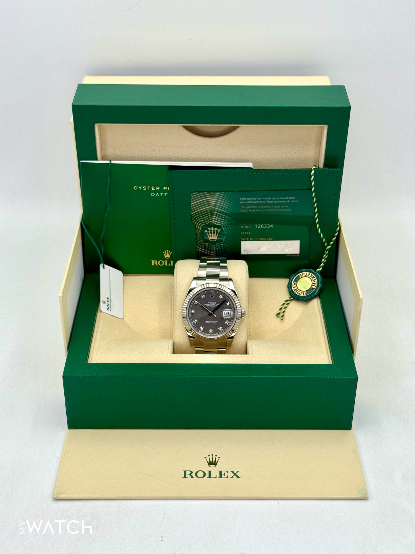 2022 Rolex Datejust 41mm 126334 Stainless Steel Oyster Rhodium Diamond Dial