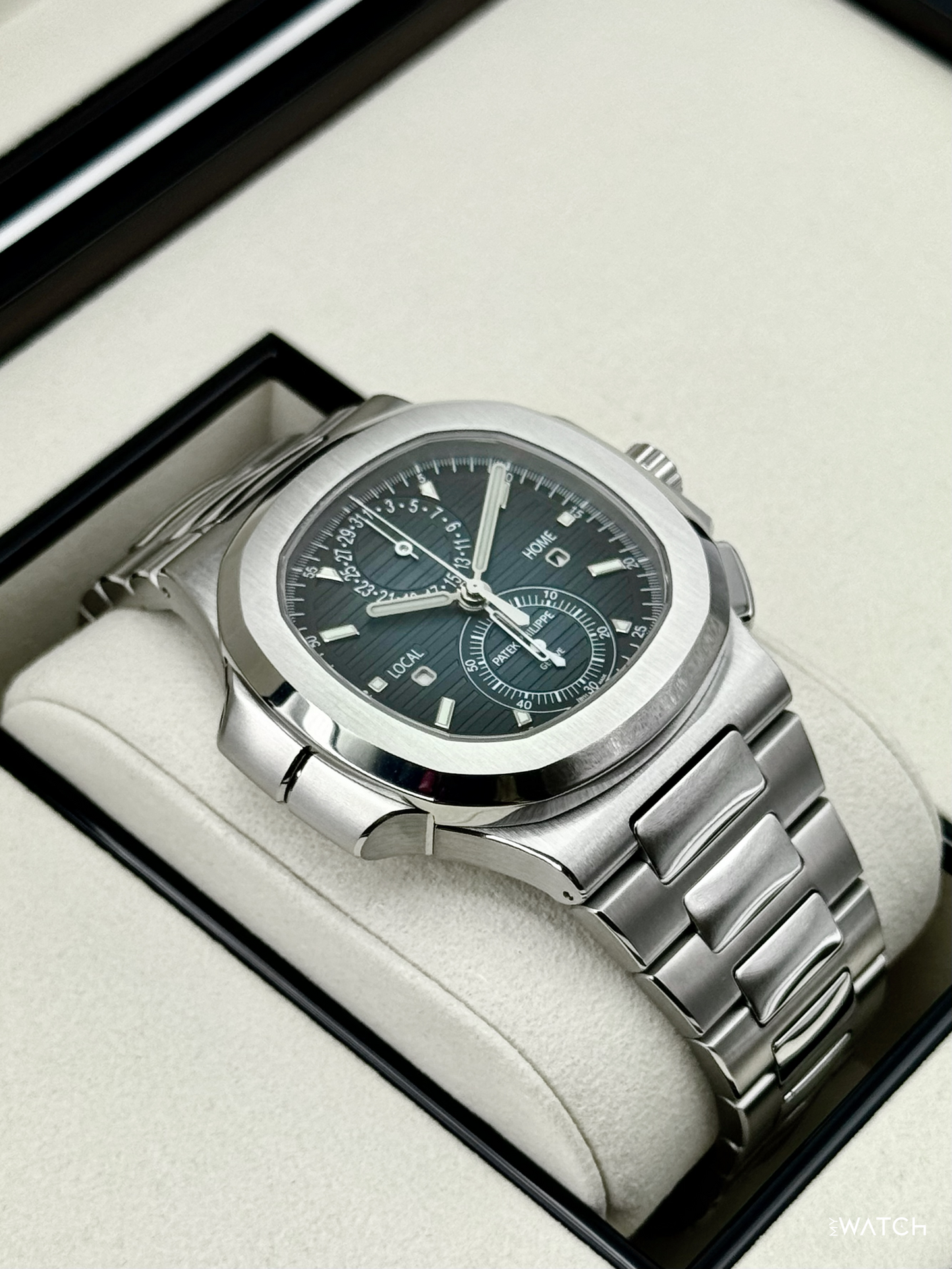 NEW 2026 Patek Philippe Nautilus Travel Time Chrono 40.5mm 5990 Blue-Noir Dial - MyWatchLLC
