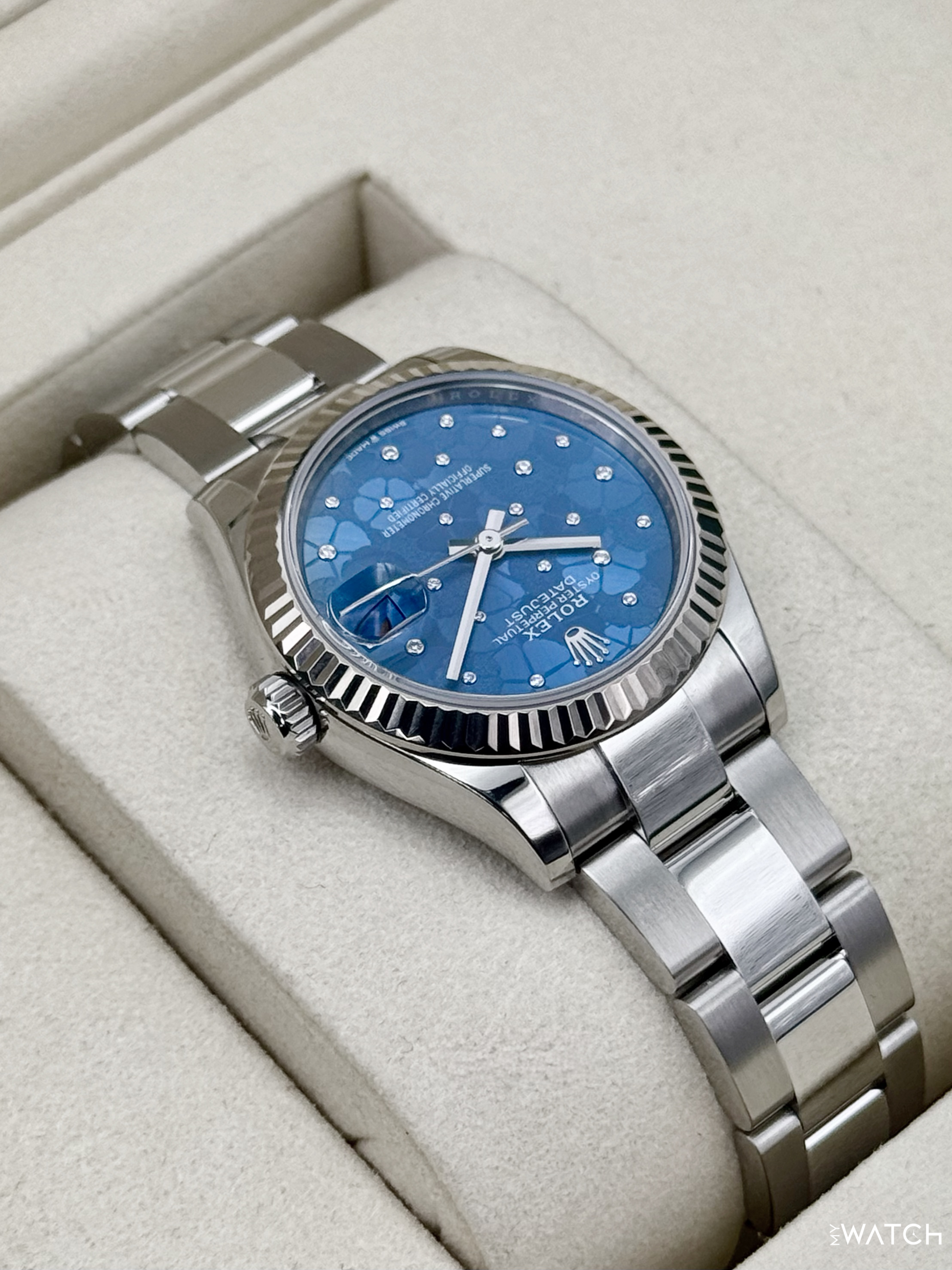 2025 Rolex Lady Datejust 31mm 278274 Stainless Steel Oyster Azzuro Blue Floral Dial - MyWatchLLC