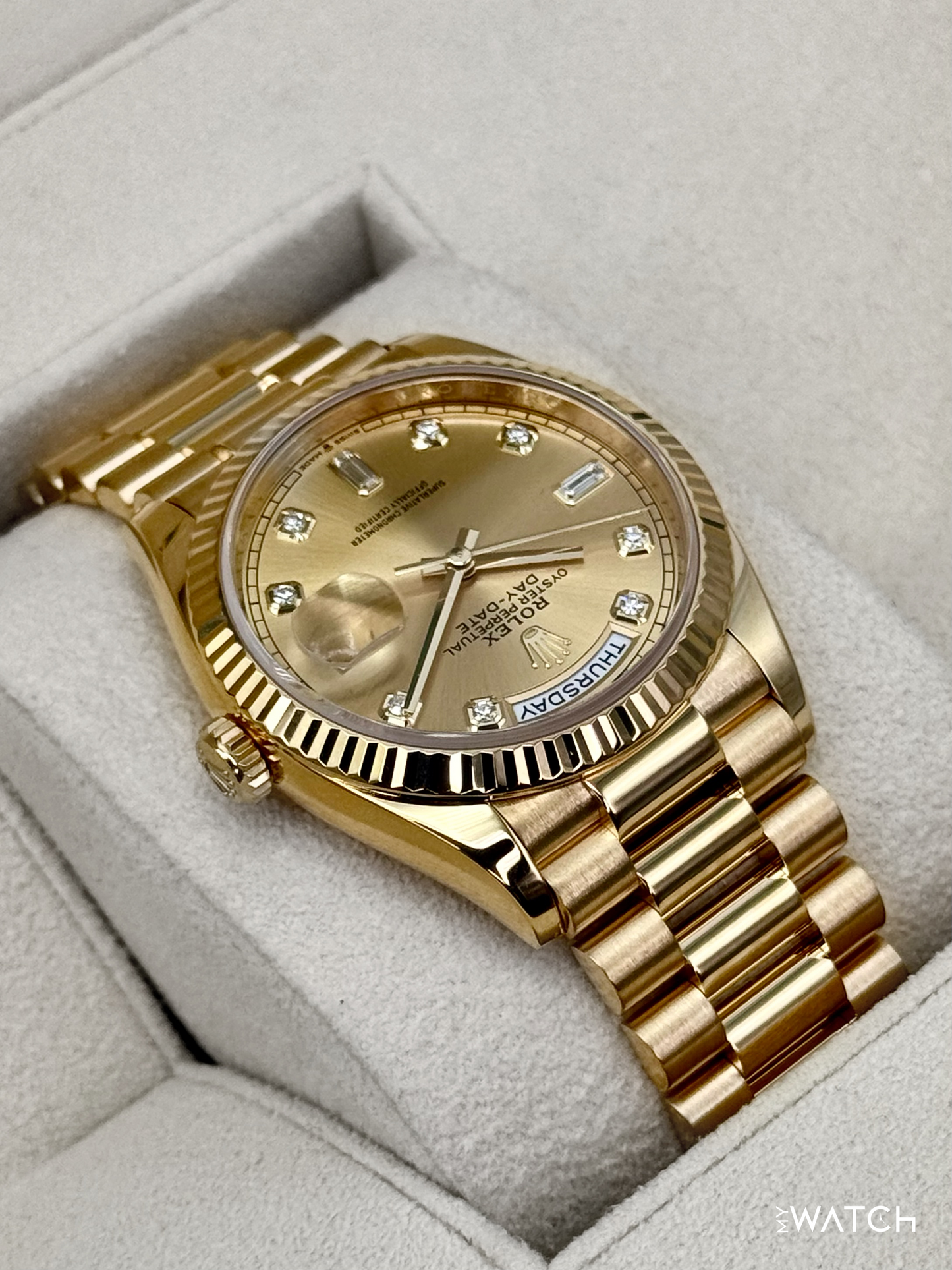 2024 Rolex Day-Date 36mm 128238 Presidential Champagne Diamond Dial - MyWatchLLC