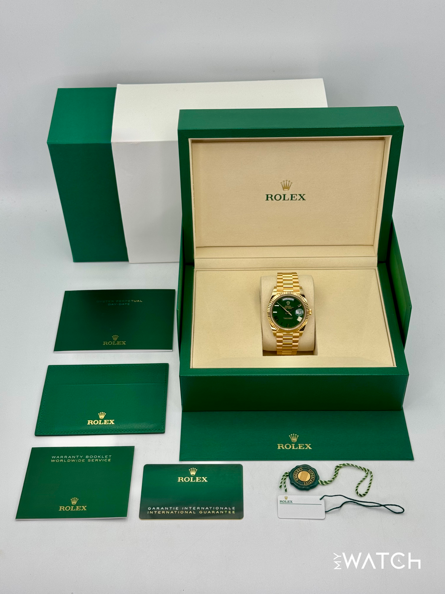 2025 Rolex Day-Date 40mm 228238 Presidential Yellow Gold Green Dial