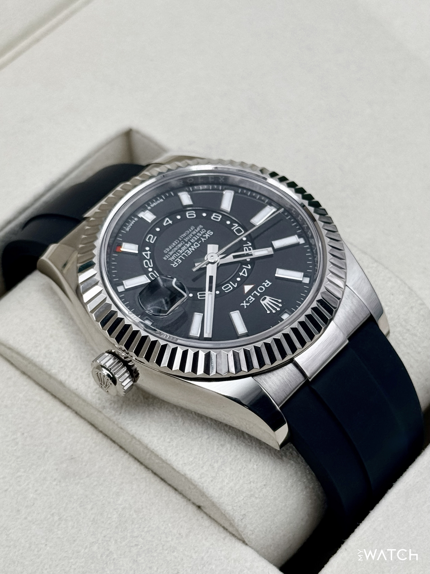 2025 Rolex Sky-Dweller 42mm 336239 White Gold Oysterflex Black Dial - MyWatchLLC
