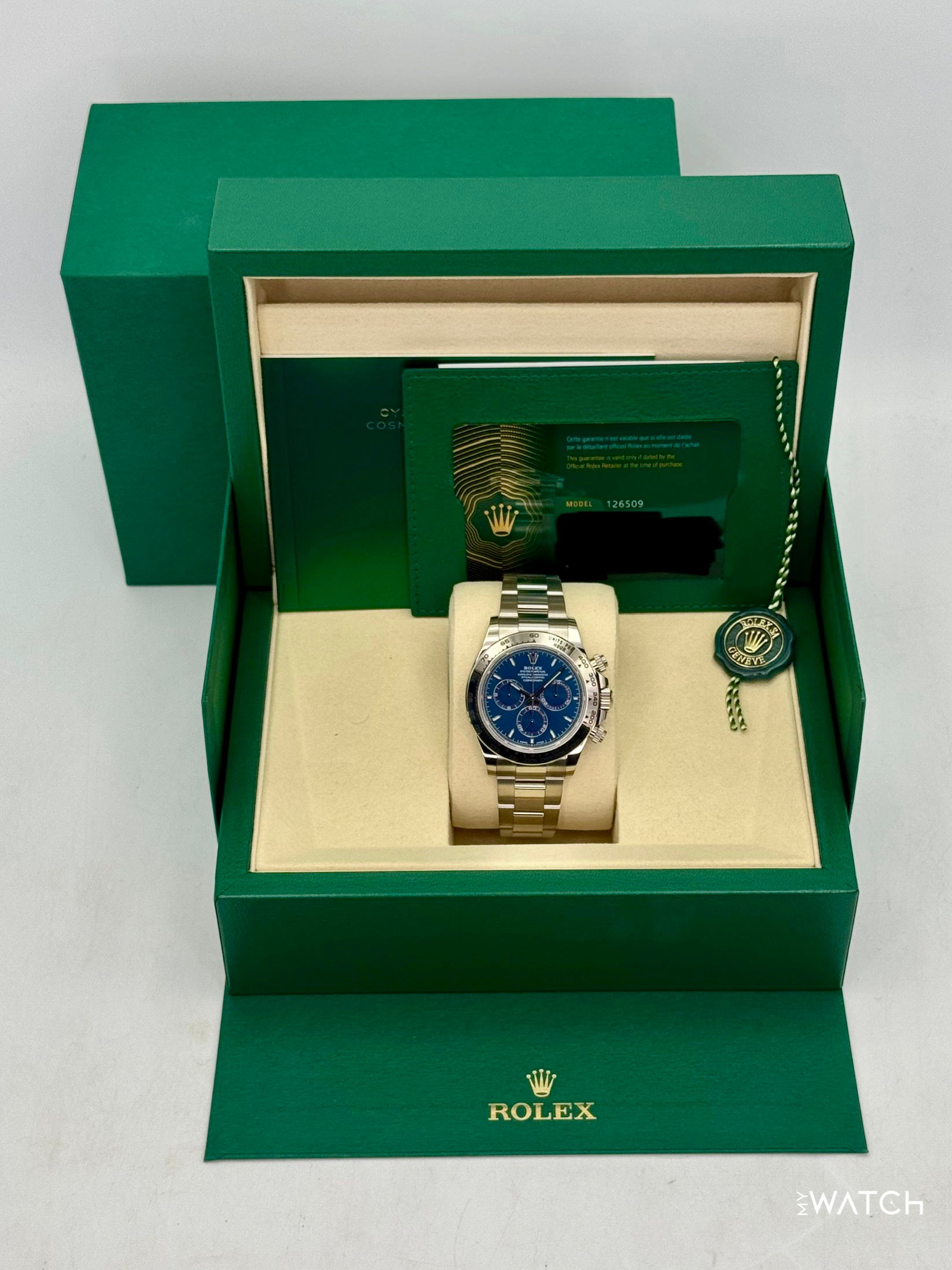 NEW 2026 Rolex Daytona 40mm 126509 White Gold Blue Dial - MyWatchLLC
