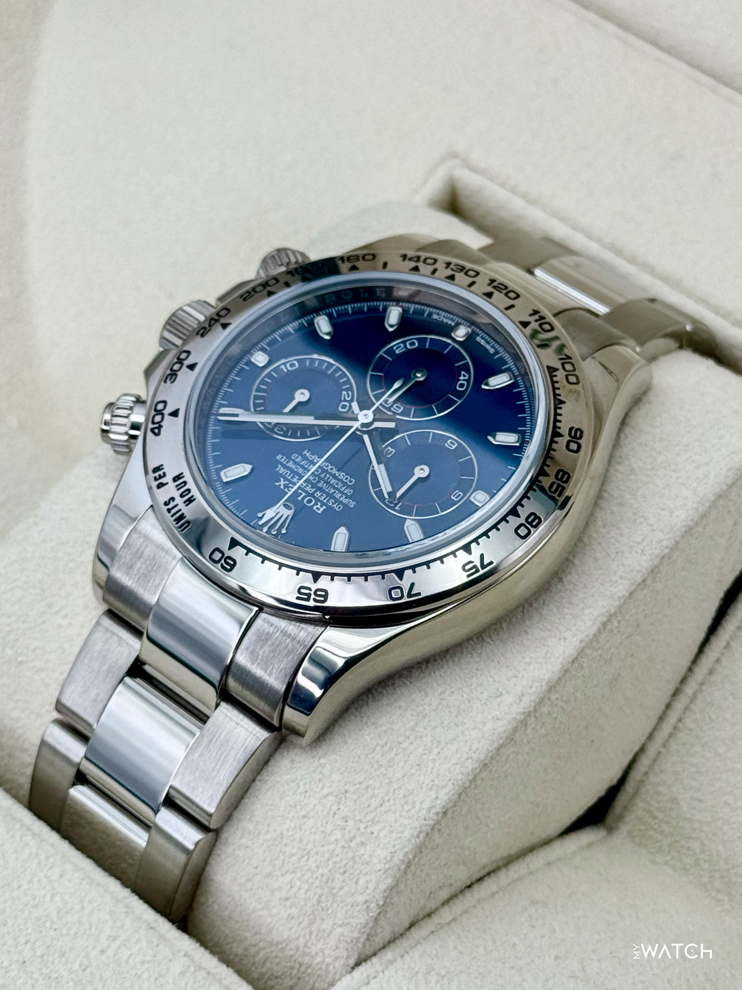 2019 Rolex Daytona 40mm 116509 White Gold Blue Dial - MyWatchLLC