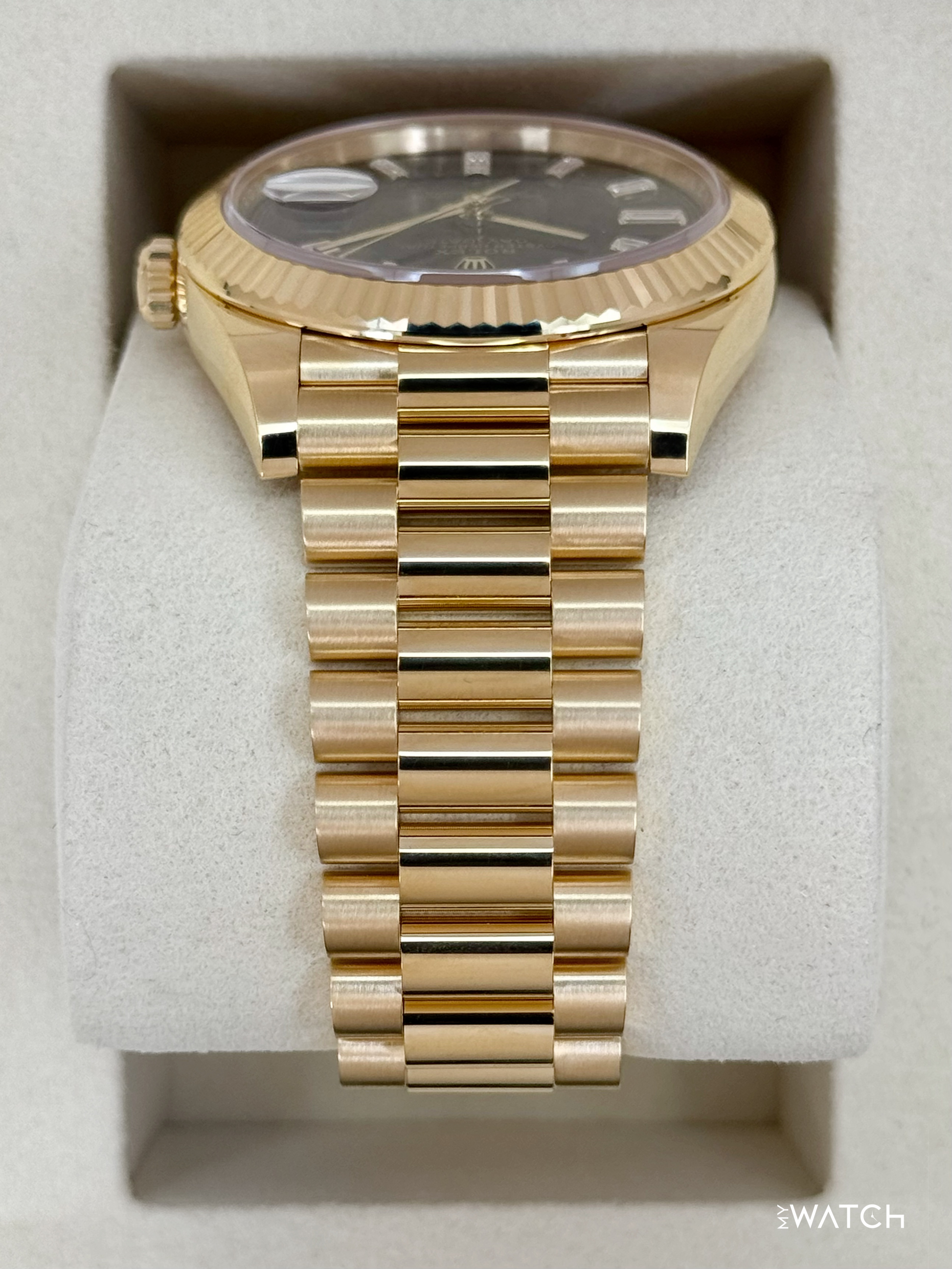 NEW 2026 Rolex Day-Date 40mm 228238 Yellow Gold Black Diamond Dial - MyWatchLLC