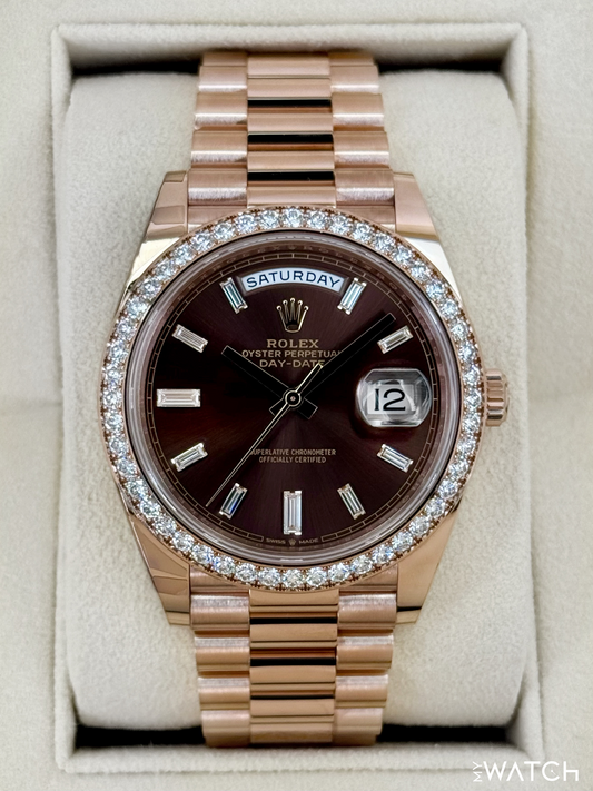 2022 Rolex Day-Date 40mm 228345RBR Rose Gold Chocolate Diamond Dial (STICKERED)