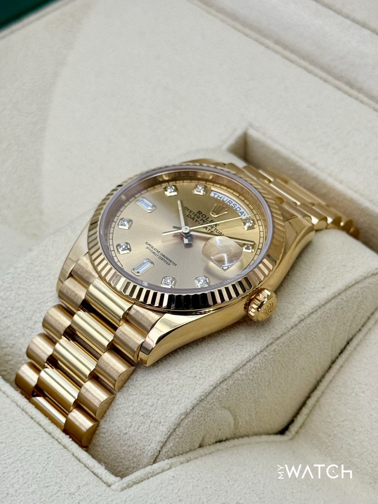 2024 Rolex Day-Date 36mm 128238 Presidential Champagne Diamond Dial