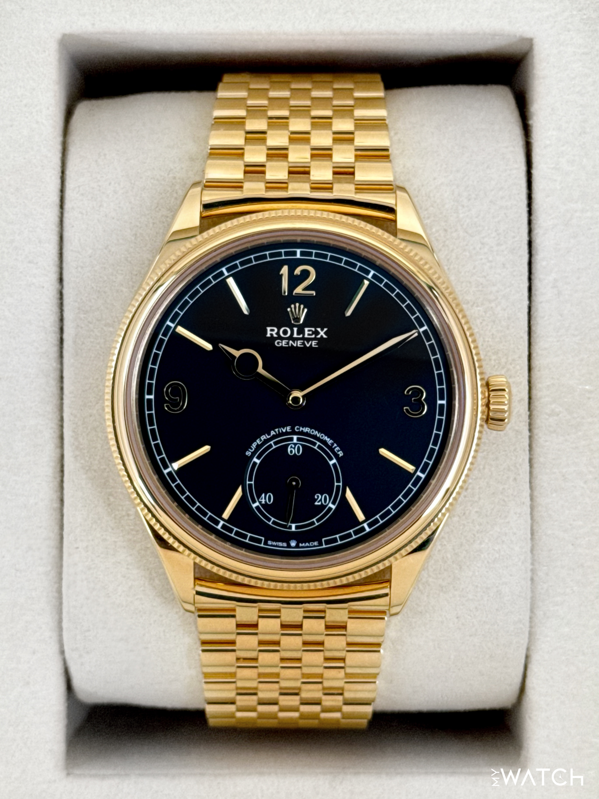 NEW 2025 Rolex 1908 39mm 52508 Yellow Gold Settimo Bracelet Black Dial - MyWatchLLC