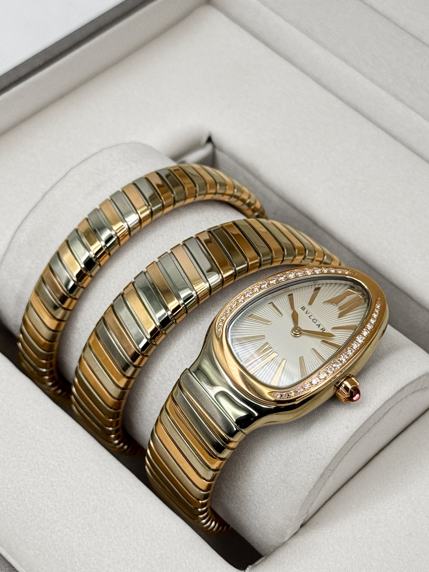 Bvlgari Serpenti Tubogas 35mm Silver Opaline Dial 18kt Rose & Steel 103149