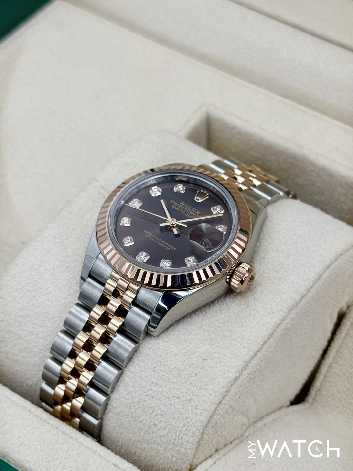 2023 Rolex Ladies Datejust 28mm 279171 Two-Tone Chocolate Diamond Dial