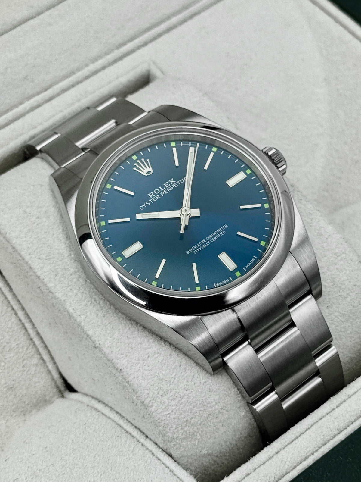 2018 Rolex Oyster Perpetual 39mm 114300 Stainless Steel Blue Dial