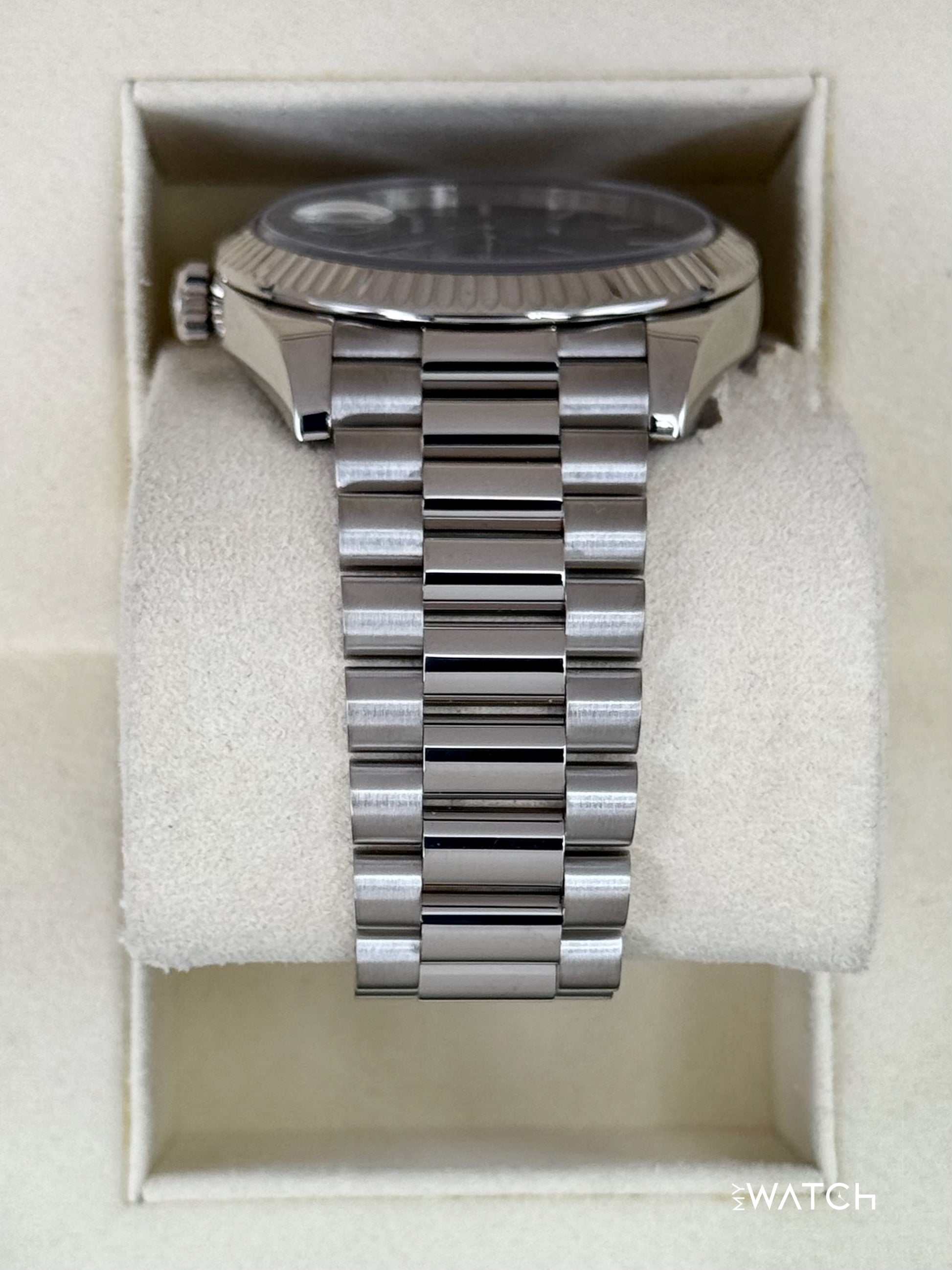 2020 Rolex Day-Date 40mm 228239 White Gold Rhodium Motif Dial - MyWatchLLC