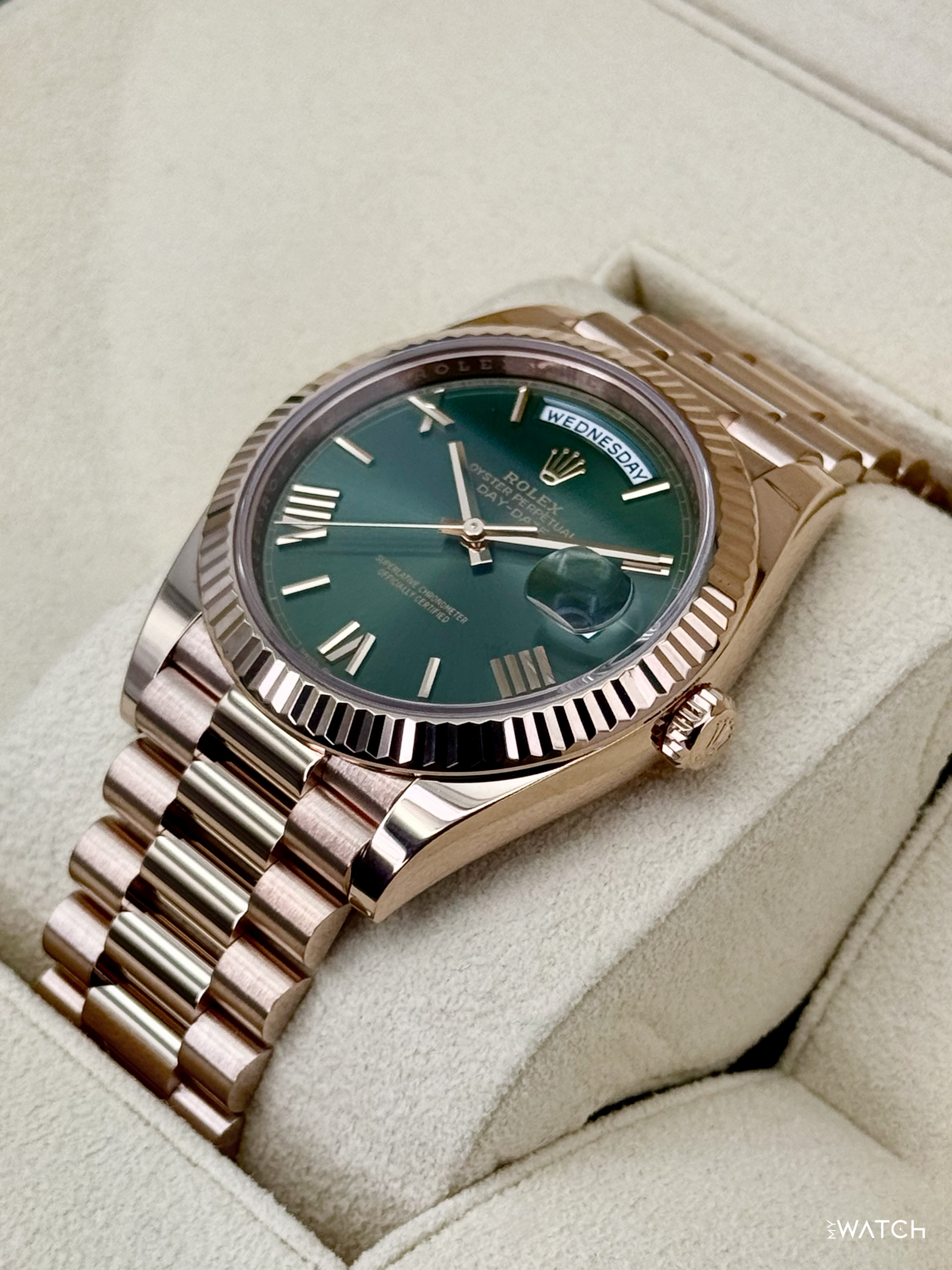 2025 Rolex Day-Date 40mm 228235 Presidential Rose Gold Olive Dial - MyWatchLLC