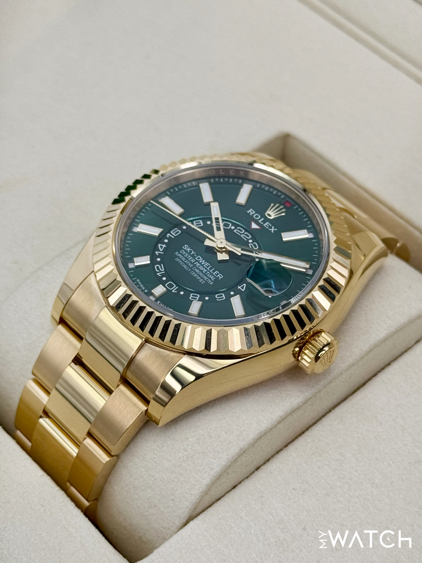 NEW 2025 Rolex Sky-Dweller 42mm 336938 Yellow Gold Oyster Green Dial