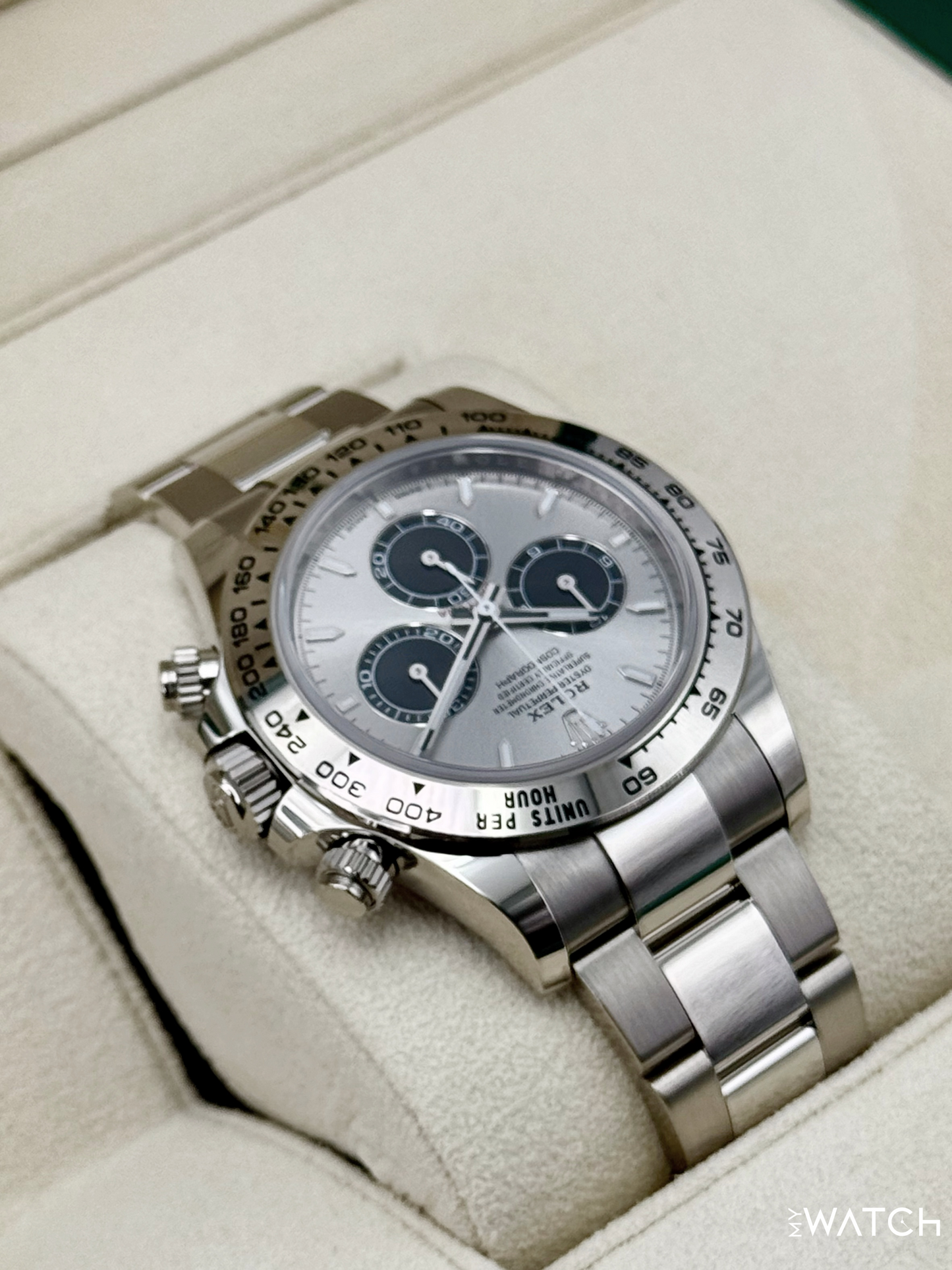 2025 Rolex Daytona 40mm 126509 White Gold Silver Ghost Dial - MyWatchLLC